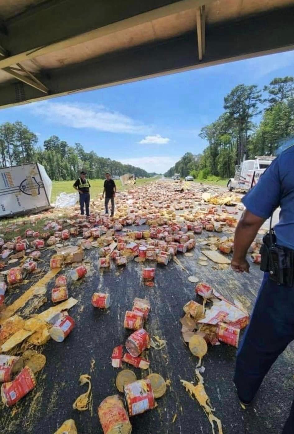 Nacho cheese spilled across an Arkansas highway