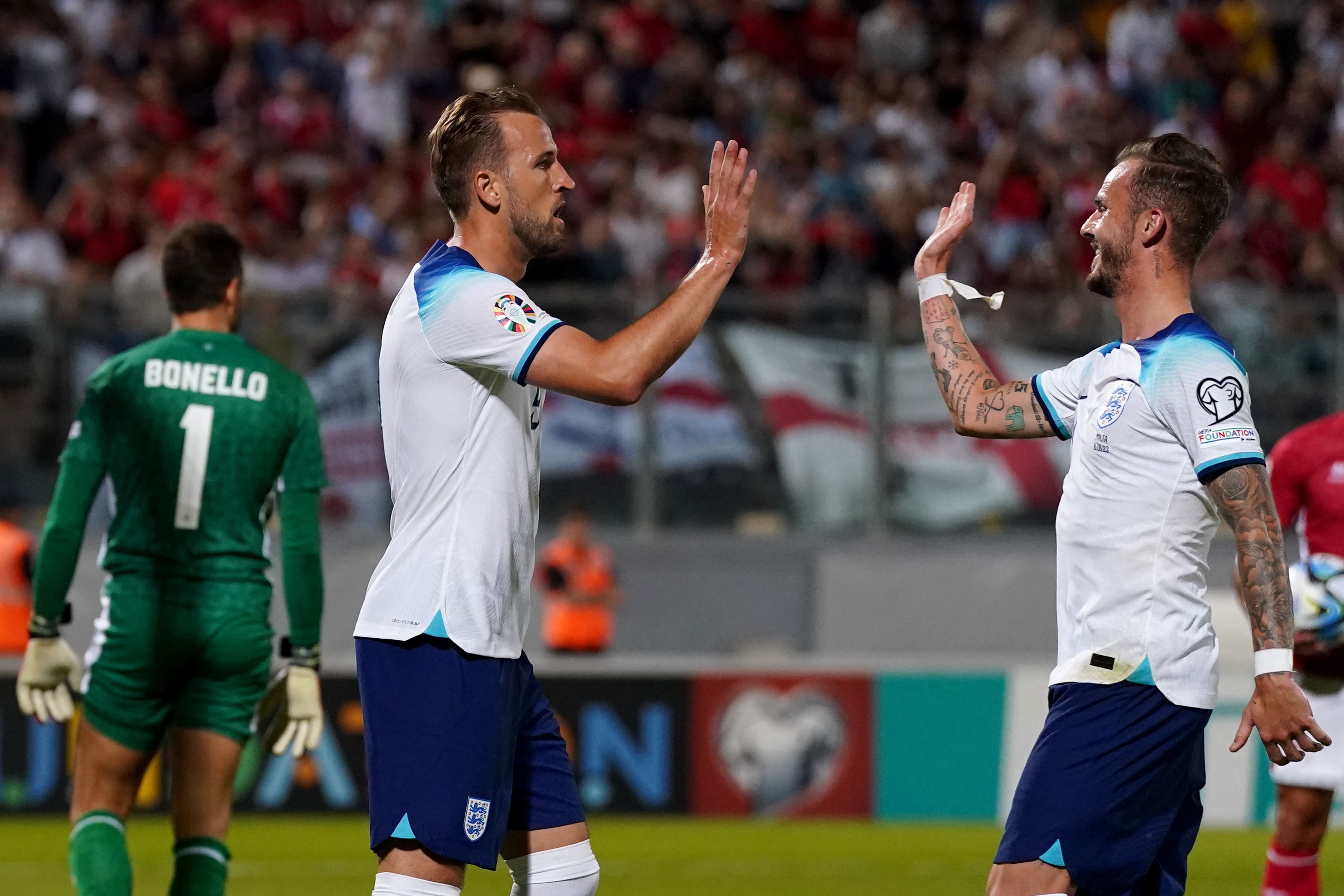 Harry Kane with James Maddison on England duty (Nick Potts/PA)