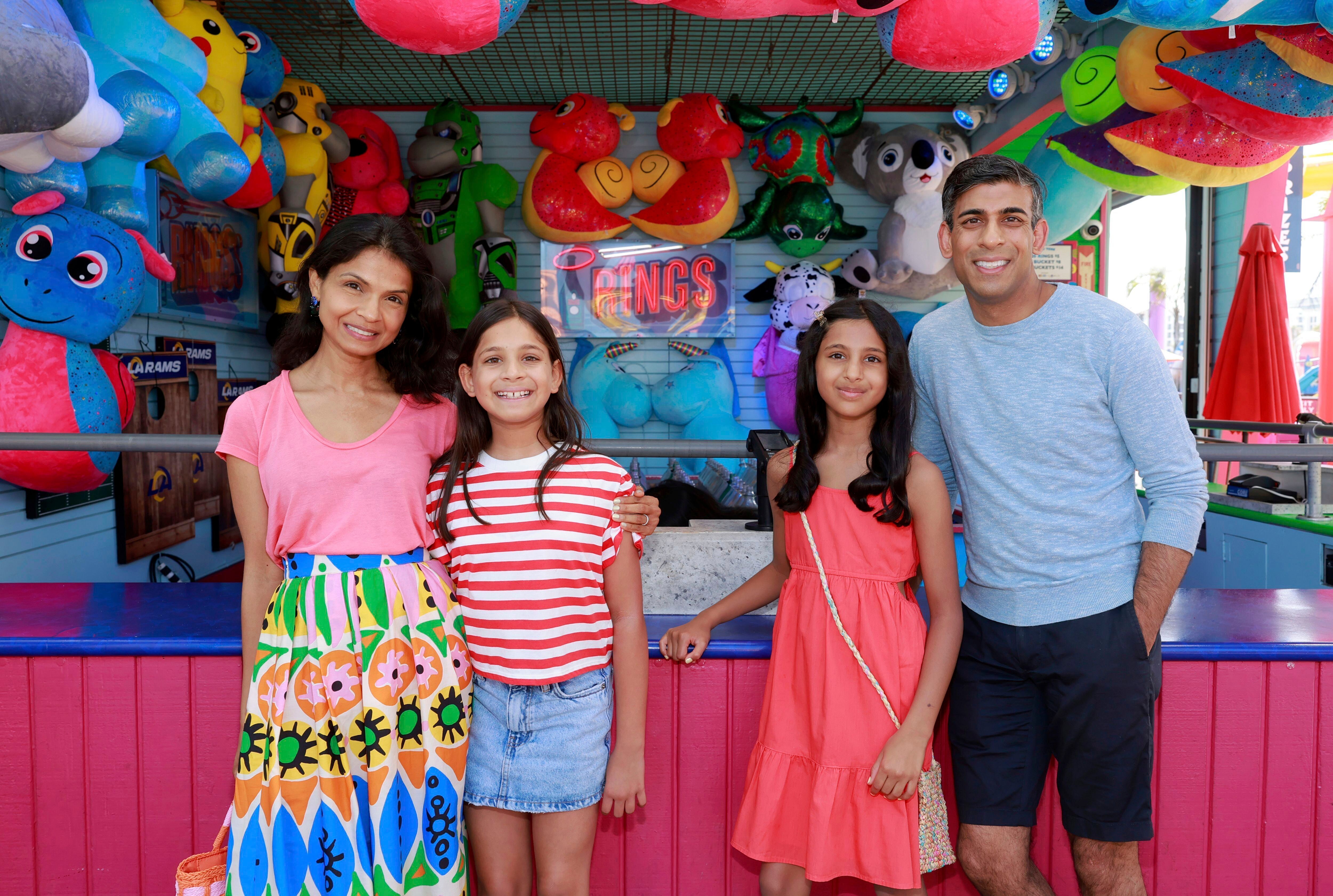 Rishi Sunak, his wife Akshata Murty and daughters Anoushka and Krishna in Santa Monica