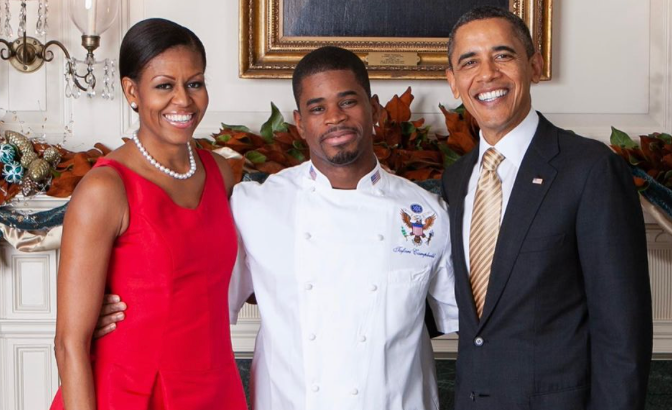 Michelle and Barack Obama, with their personal chef Tafari Campbell, who died in a paddleboarding accident off Martha’s Vineyard