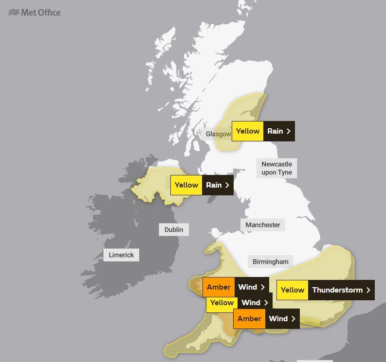 Five weather warnings are now in place for Saturday