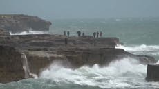 Huge waves batter UK coast as Storm Antoni hits with 70mph winds forecast