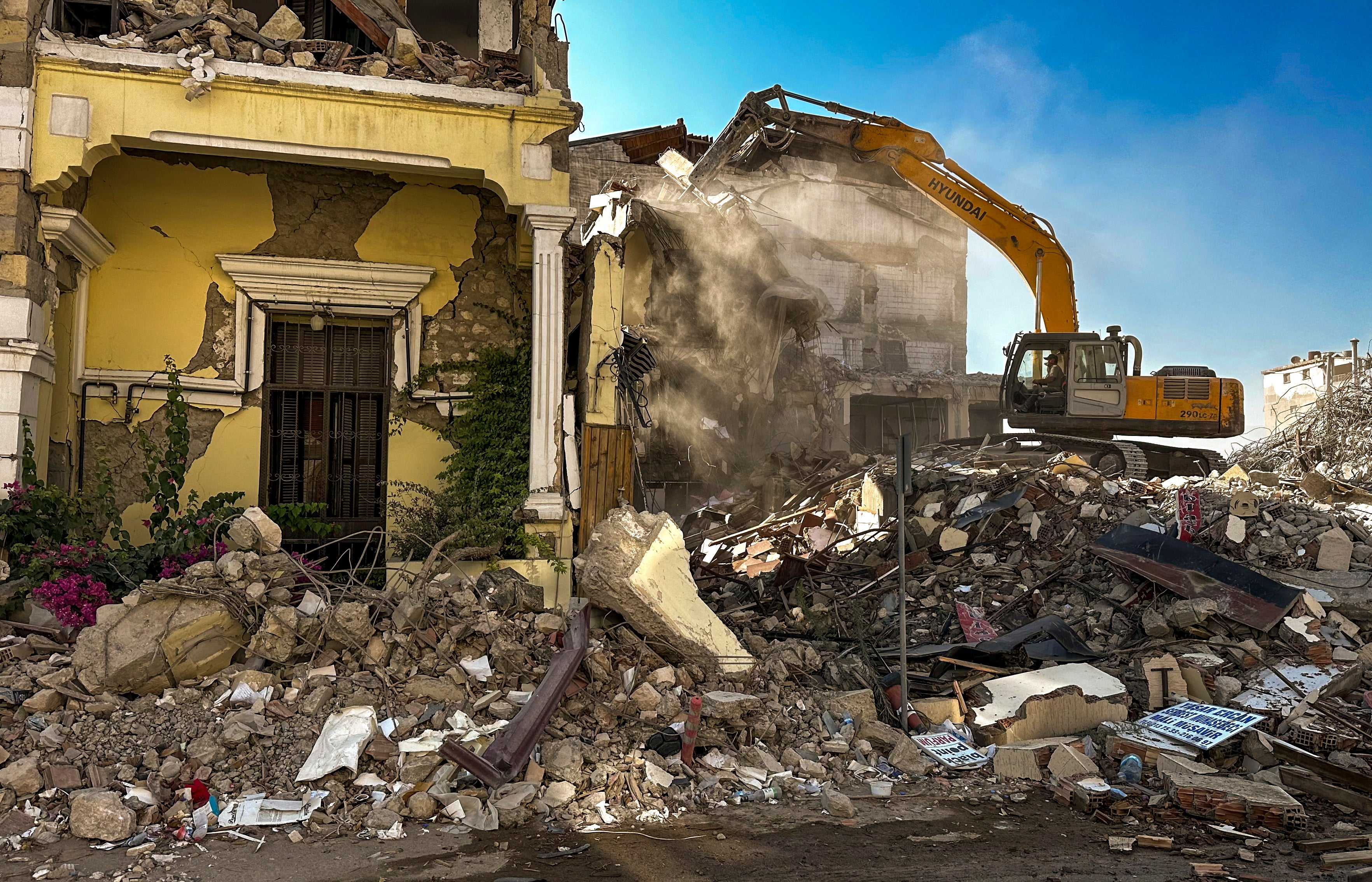 The remains of buildings destroyed during the earthquake in Antakya, southeastern Turkey