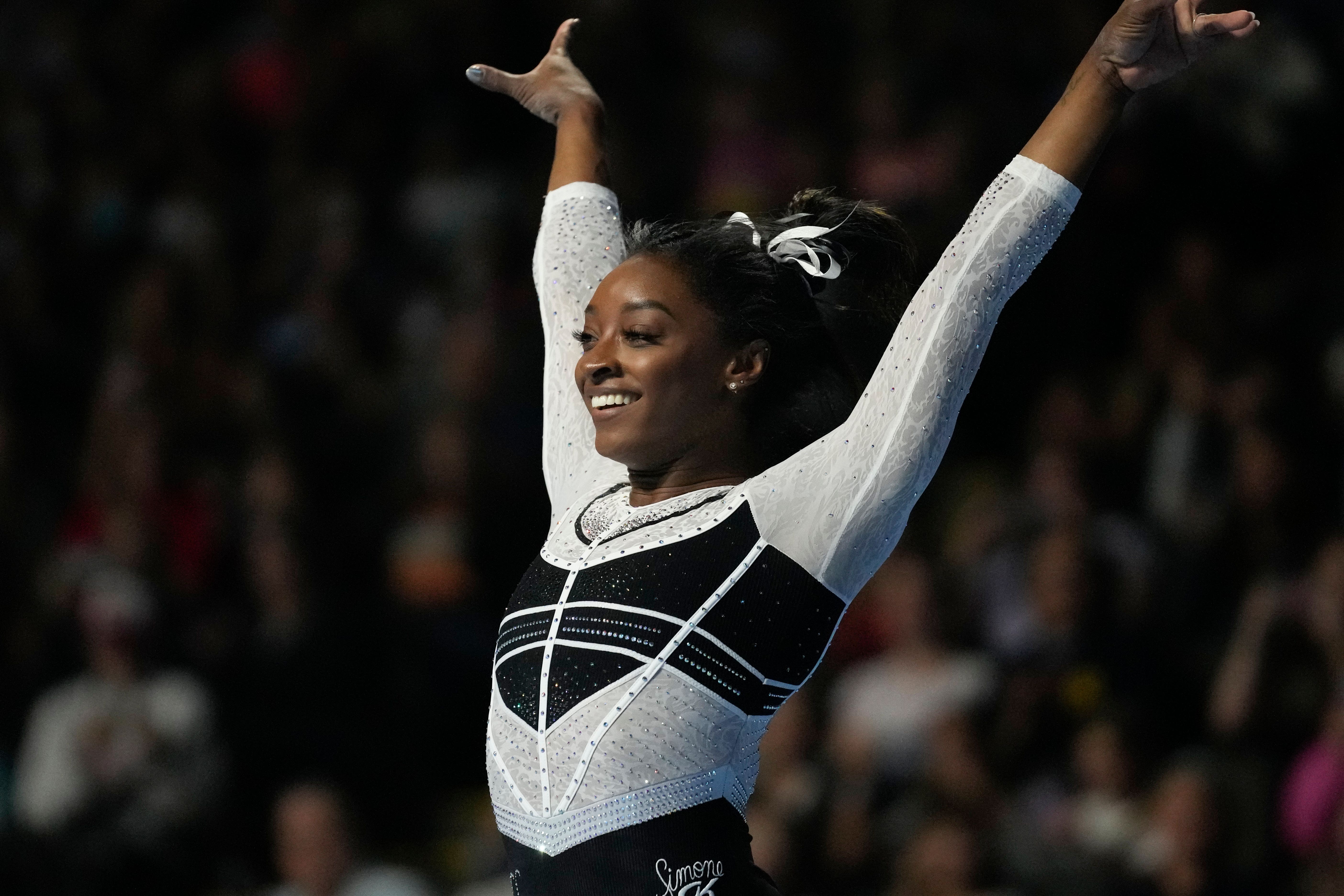 Simone Biles won on her return to gymastics (AP Photo/Erin Hooley)