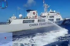 Chinese coast guard vessel appears to fire water cannon at Philippines’ ship