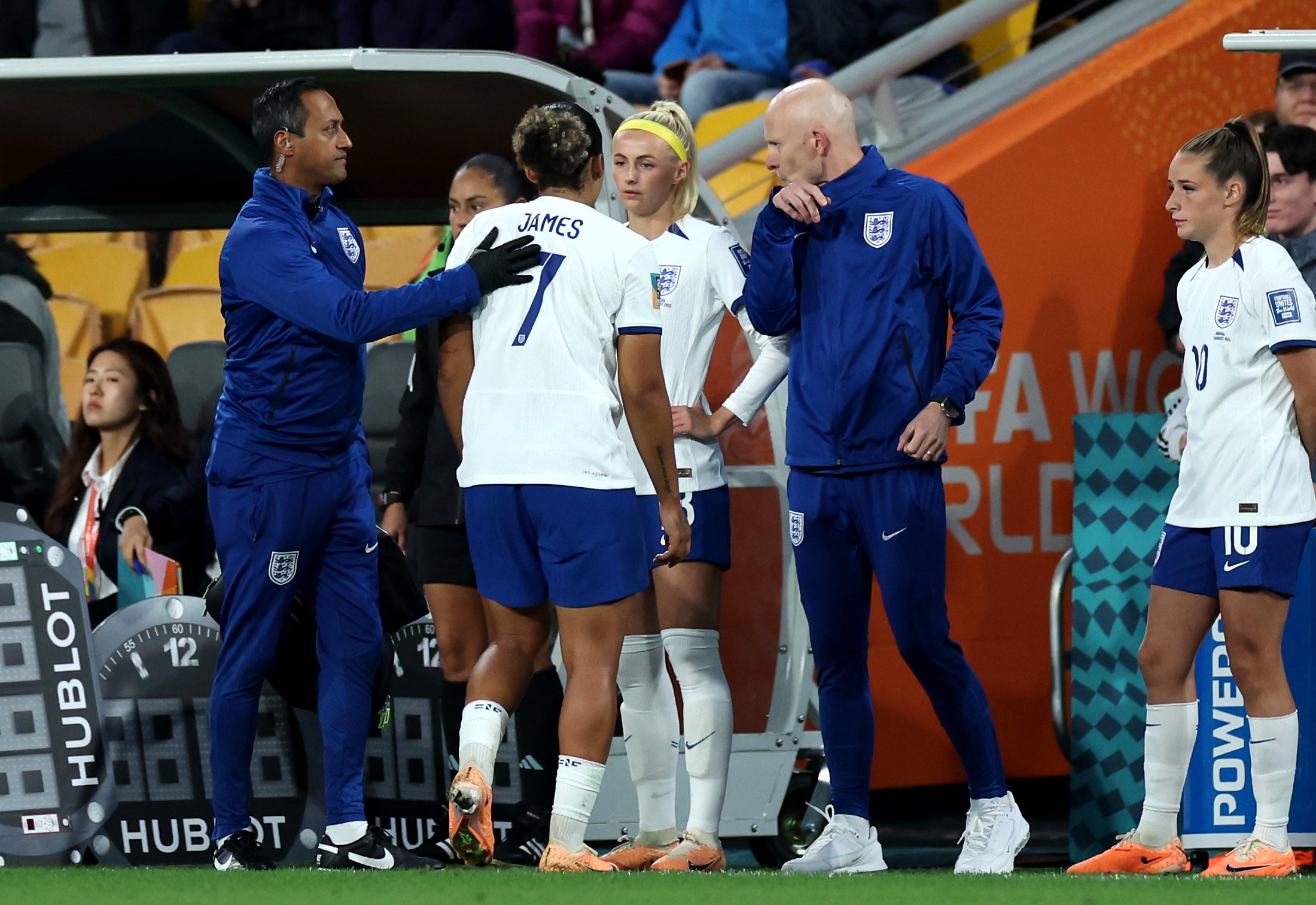 Lauren James of England walks off the pitch at the Brisbane Stadium