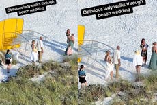 ‘Oblivious’ woman defended after walking through beach wedding: ‘They don’t own the beach’