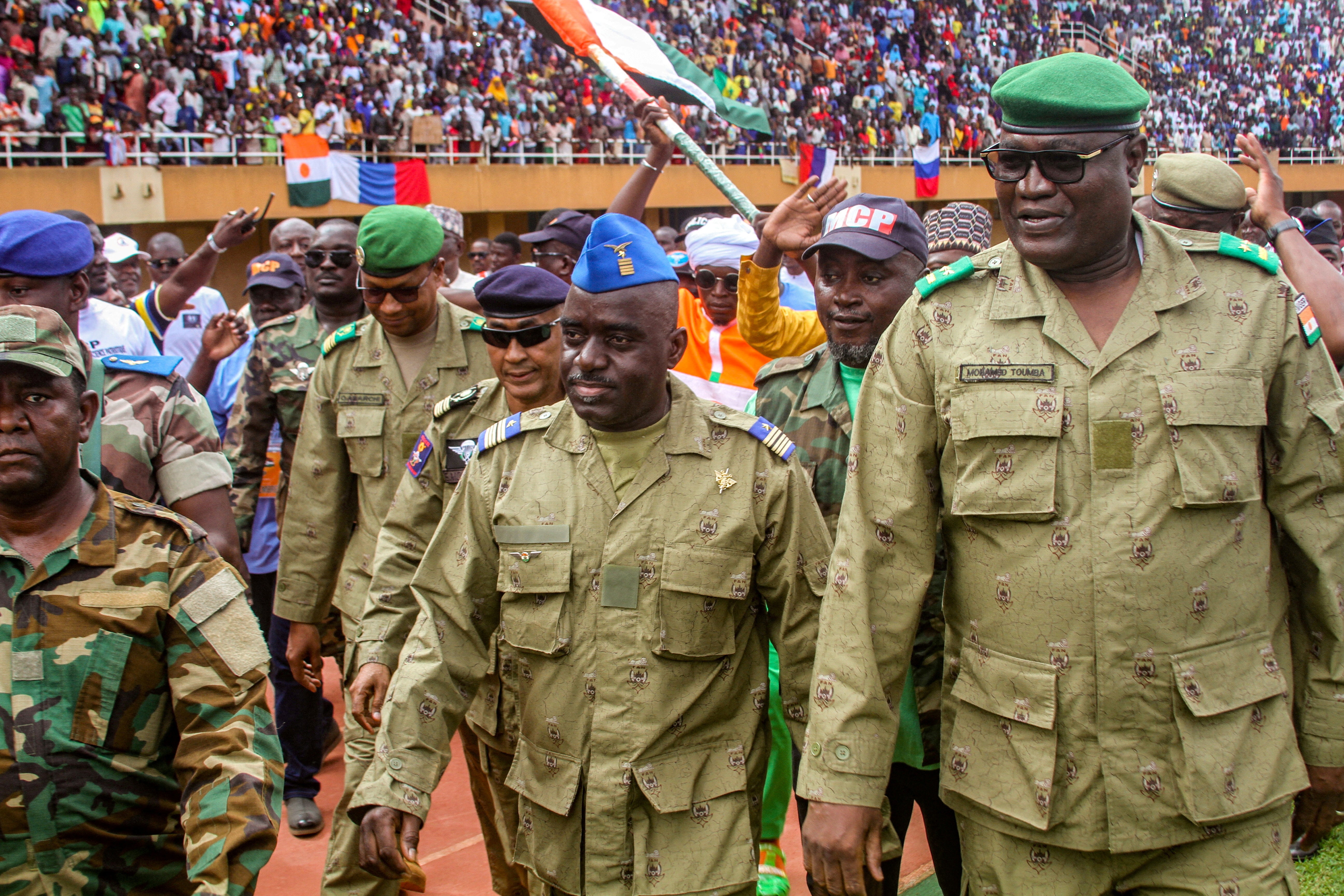 Members of the military council that staged a coup in Niger, pictured here at the weekend in Niamey