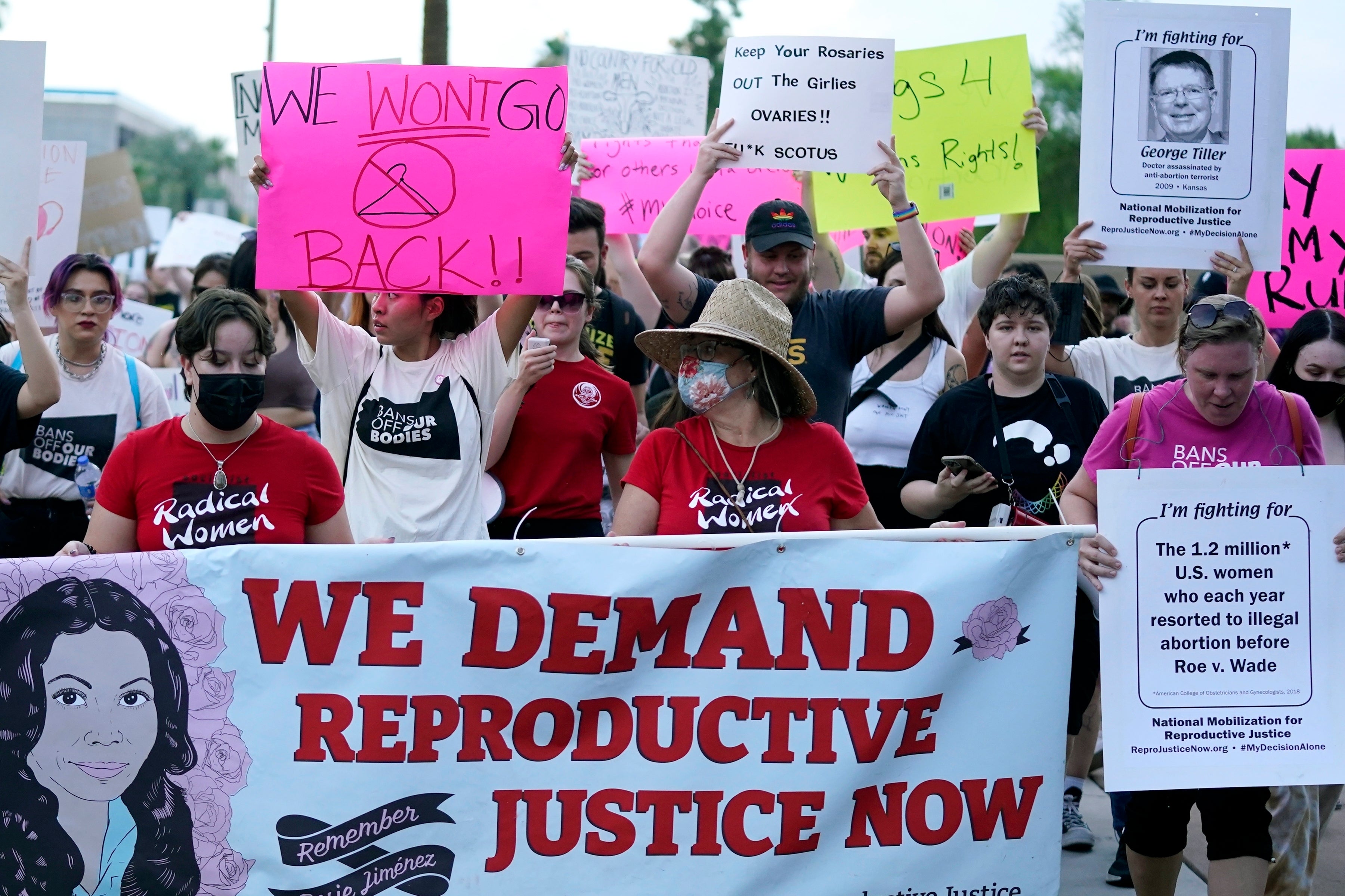 Protesters at the Arizona Capitol in Phoenix after the Supreme Court decision to overturn the landmark Roe v Wade abortion decision in June 2022