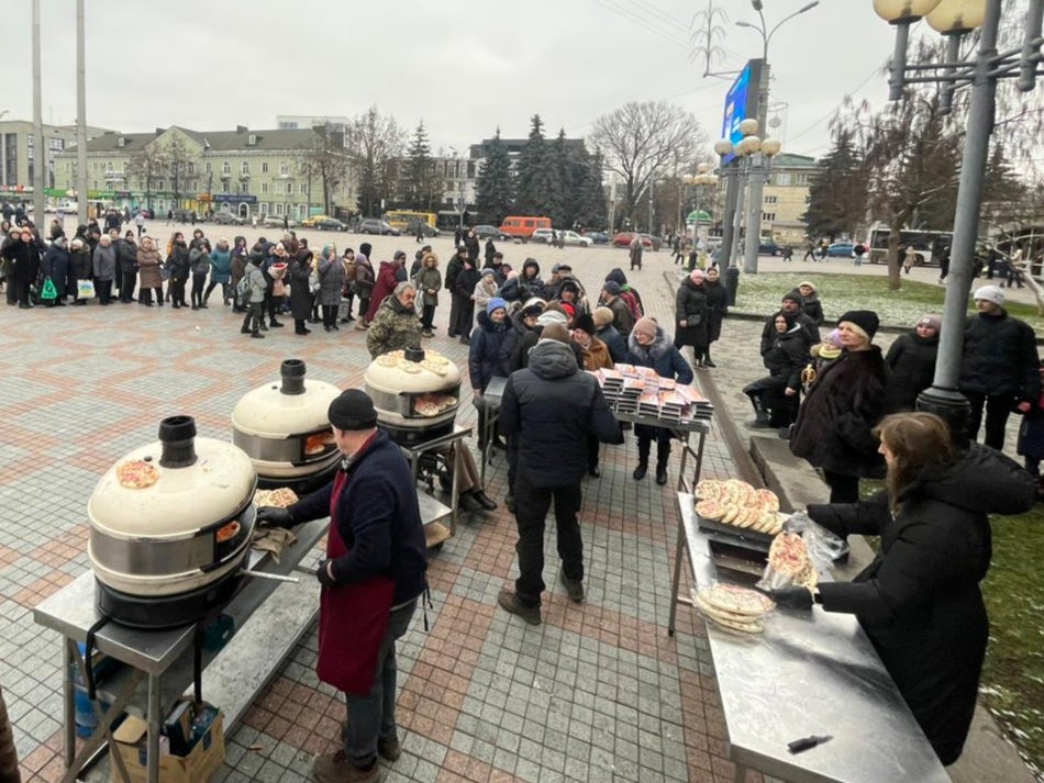 A pizza production line in eastern Ukraine