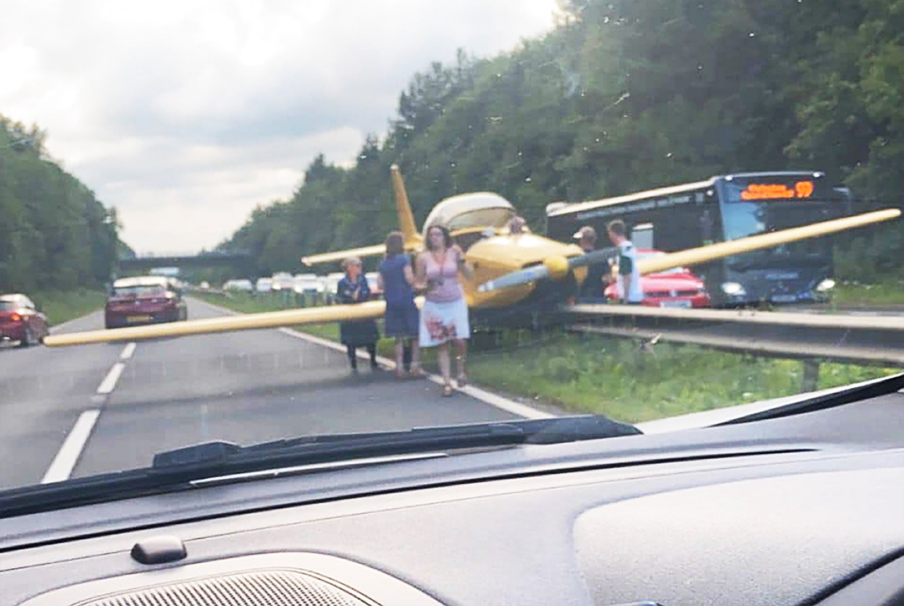 The aircraft was pictured in the central reservation near Cheltenham