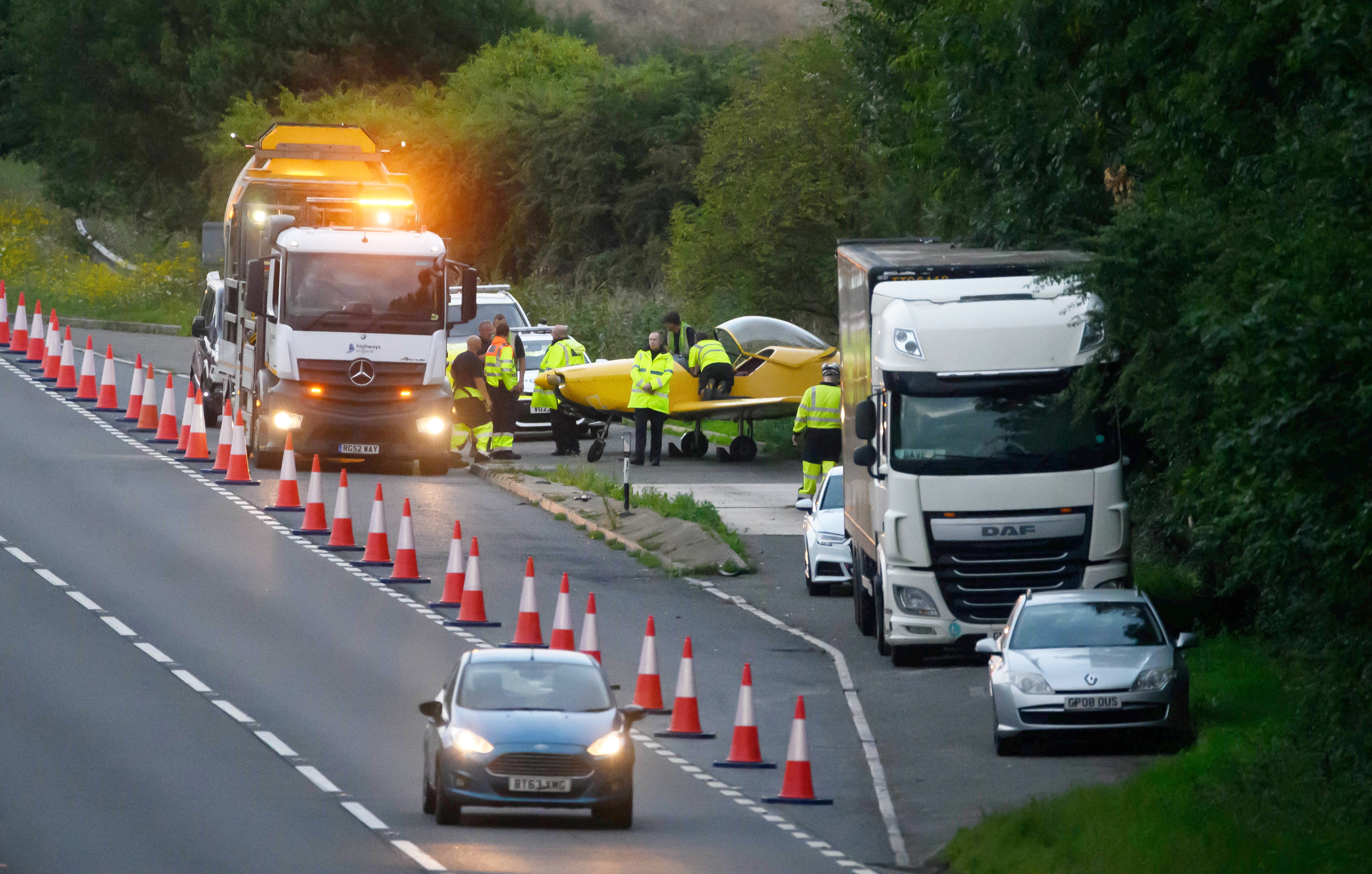 The road was closed for two hours after the crash landing