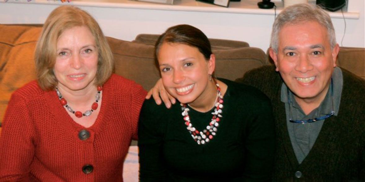 Katie Haines (middle) with her parents Avril and Gordon Samuel