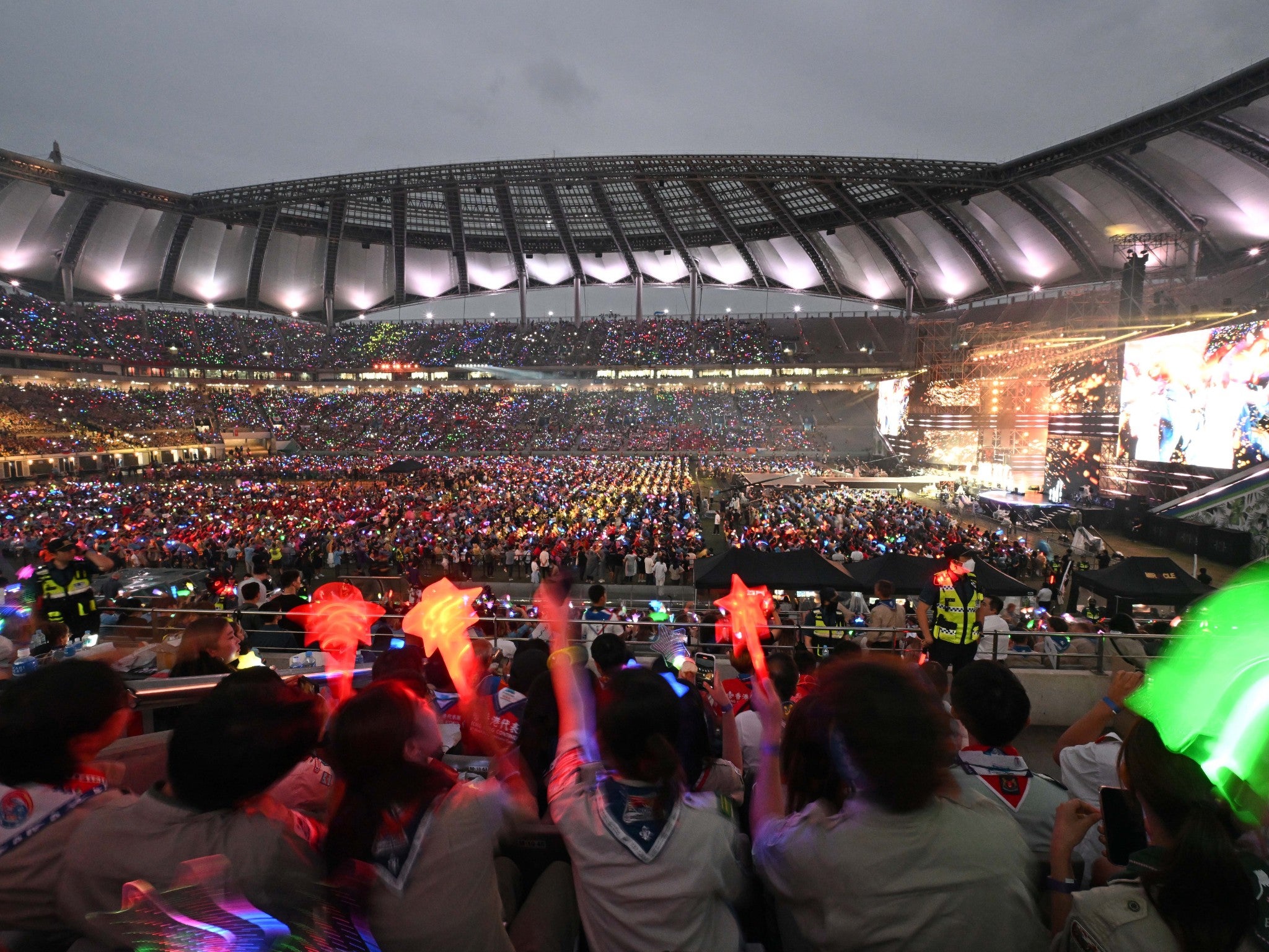 Scouts at the K-pop concert during the closing ceremony of the World Scout Jamboree in Seoul