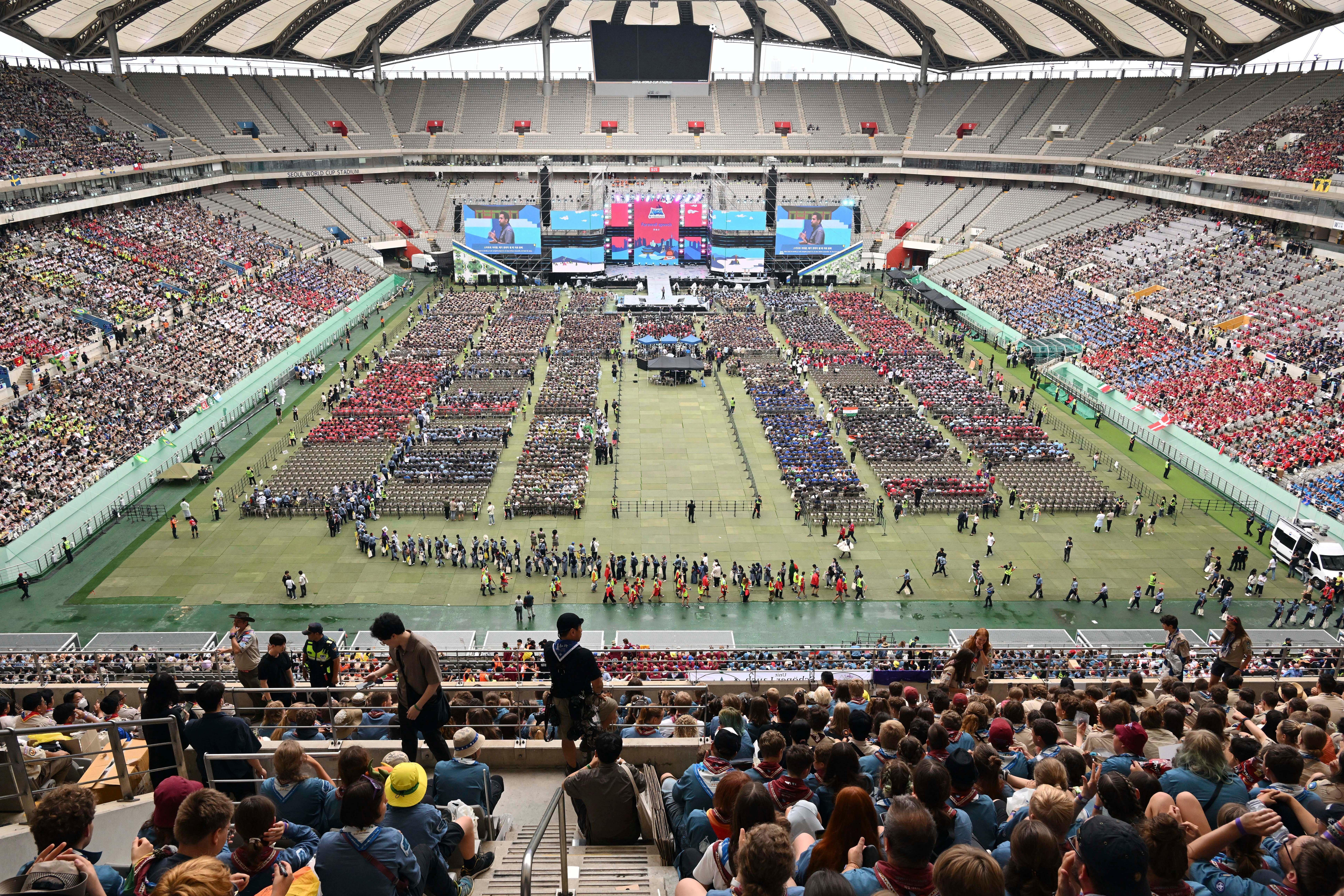 Scouts attended the closing ceremony of the World Scout Jamboree (Korea Pool via AP)