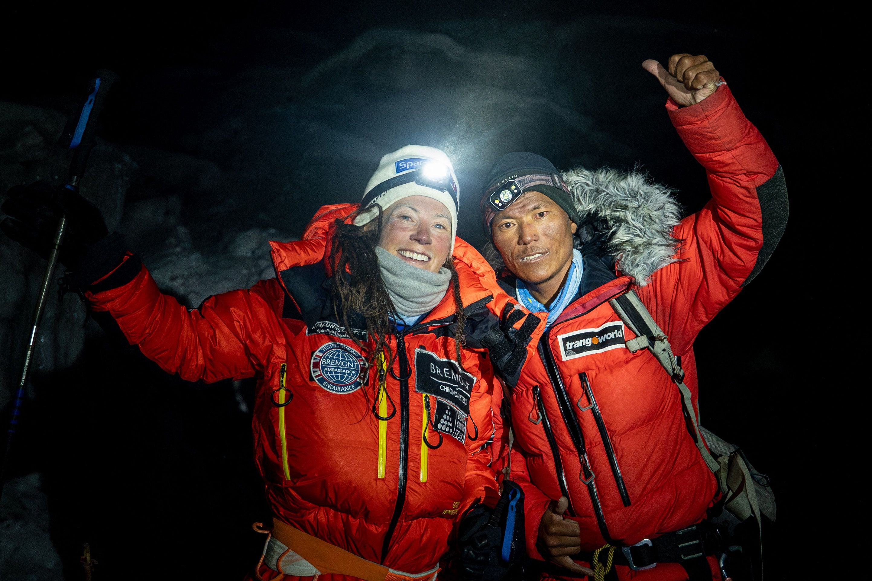 Kristin Harila (left) and Nepali guide Tenjin Sherpa at Kanchenjunga, the third-highest mountain in the world