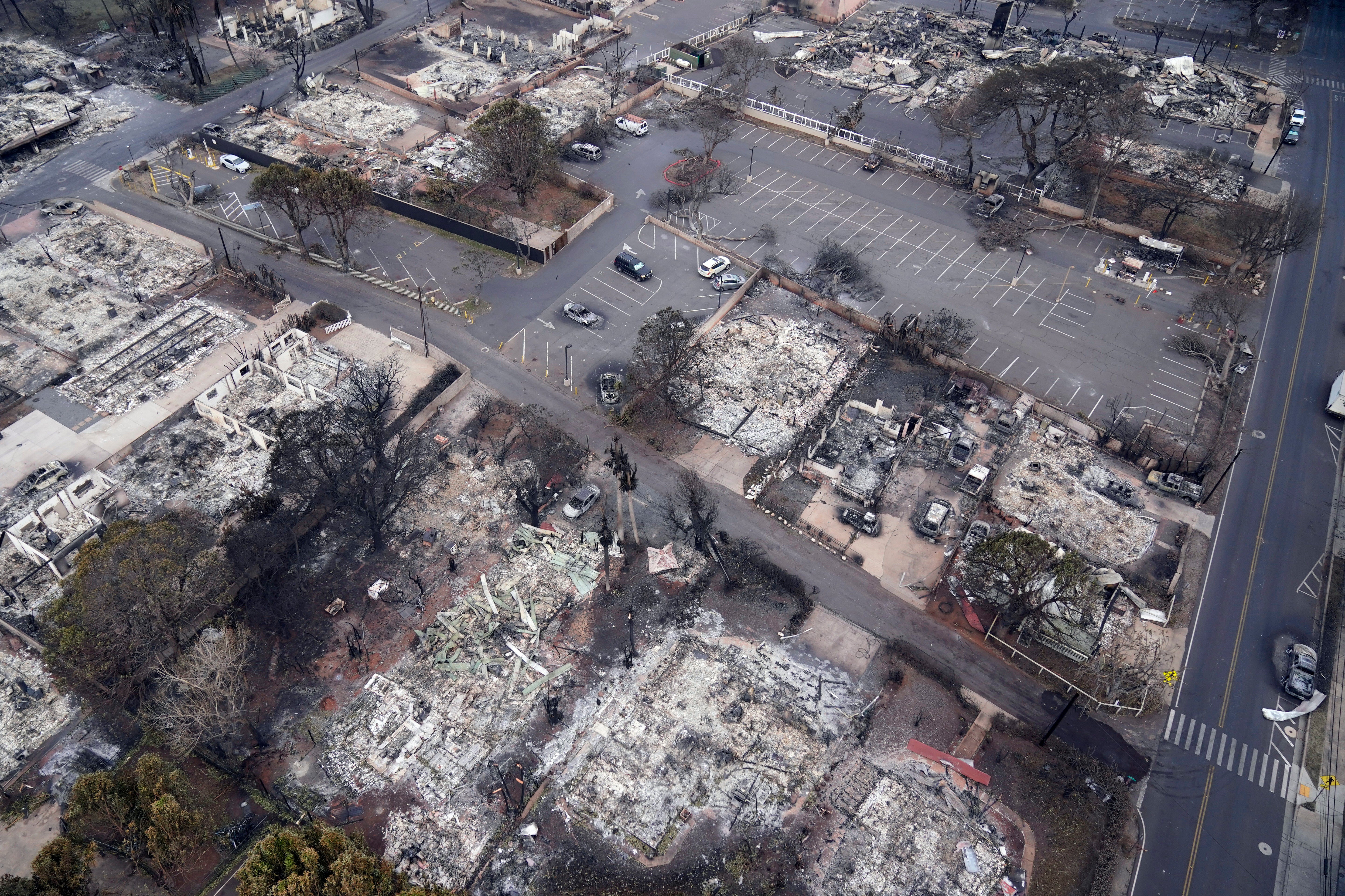 Wildfire wreckage is seen Thursday, Aug. 10, 2023, in Lahaina, Hawaii.