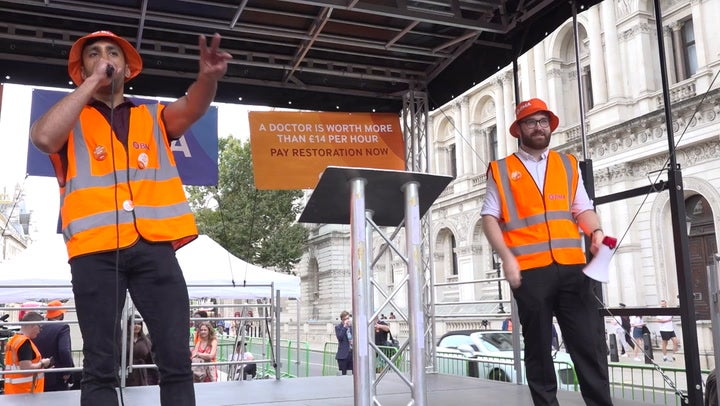 Junior doctors hold rally outside Downing Street at the start of their latest strike