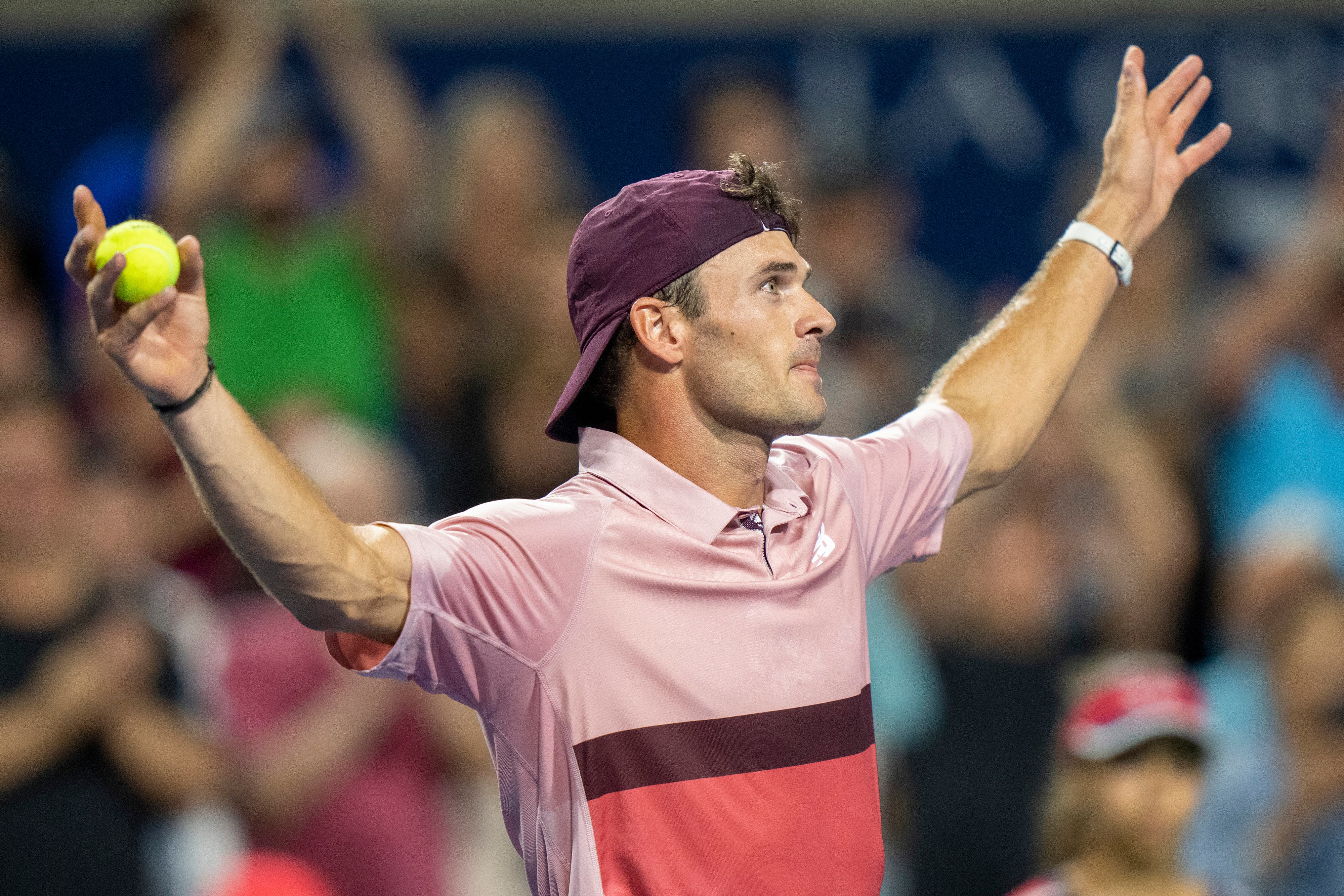 Tommy Paul celebrates after his win over Carlos Alcaraz at the National Bank Open in Toronto (Frank Gunn/The Canadian Press via AP)