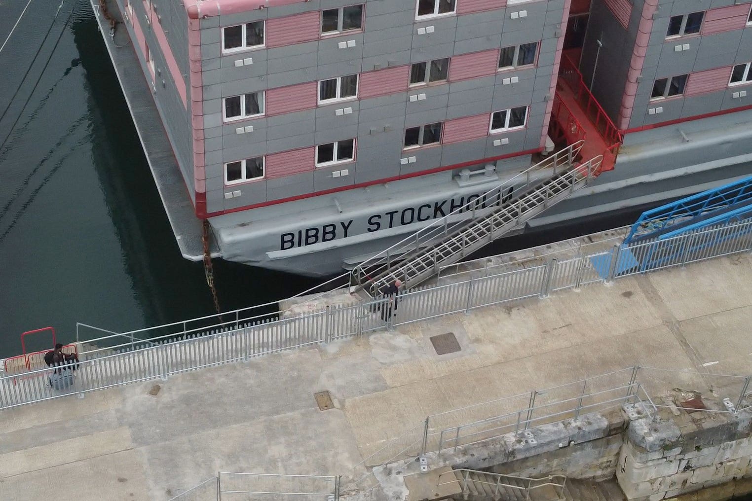 The Bibby Stockholm accommodation barge is docked at Portland Port in Dorset (PA)