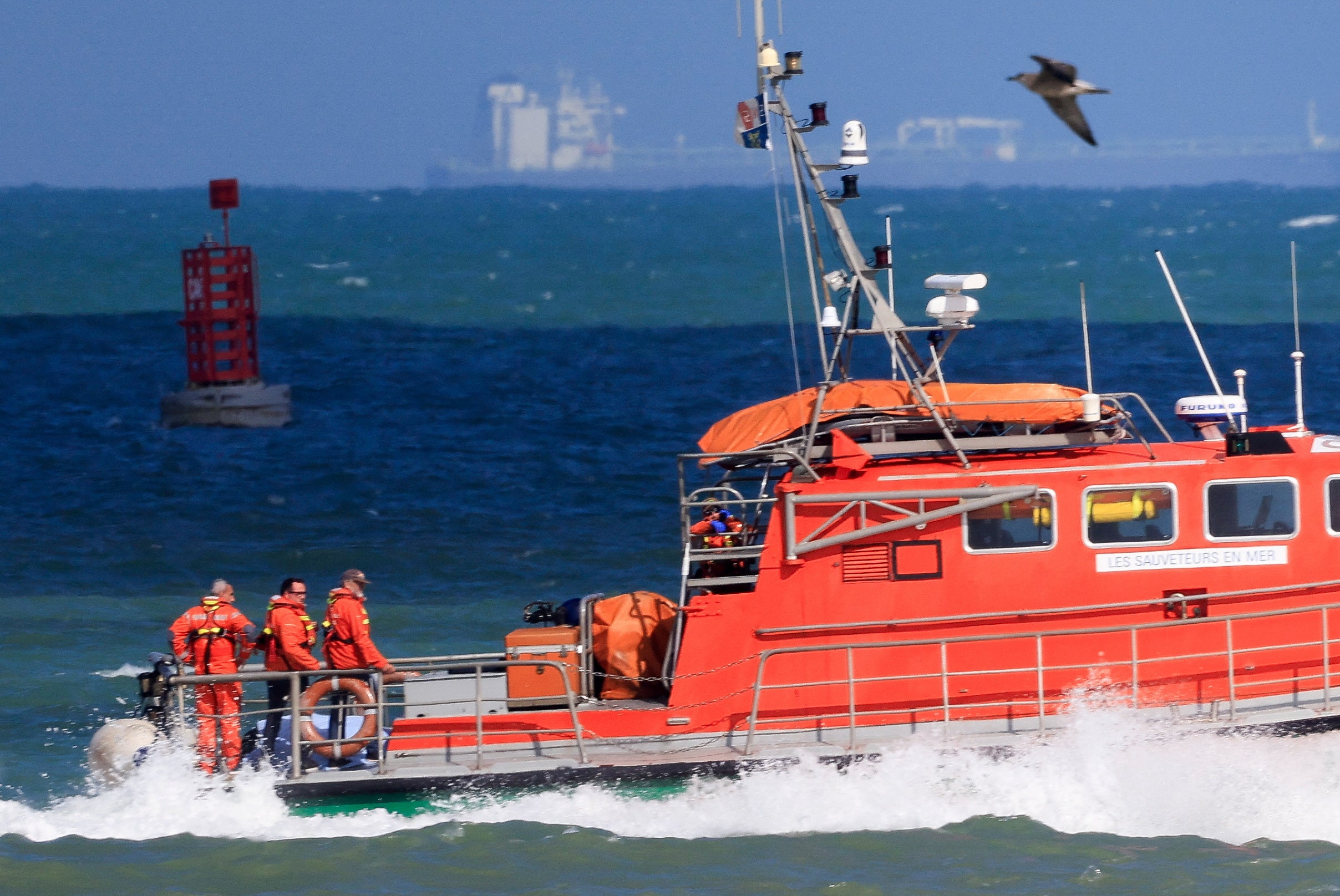 ‘Notre Dame du Risban’, a French lifeboat, enters the port of Calais following a rescue operation after a migrant boat trying to cross the Channel capsized