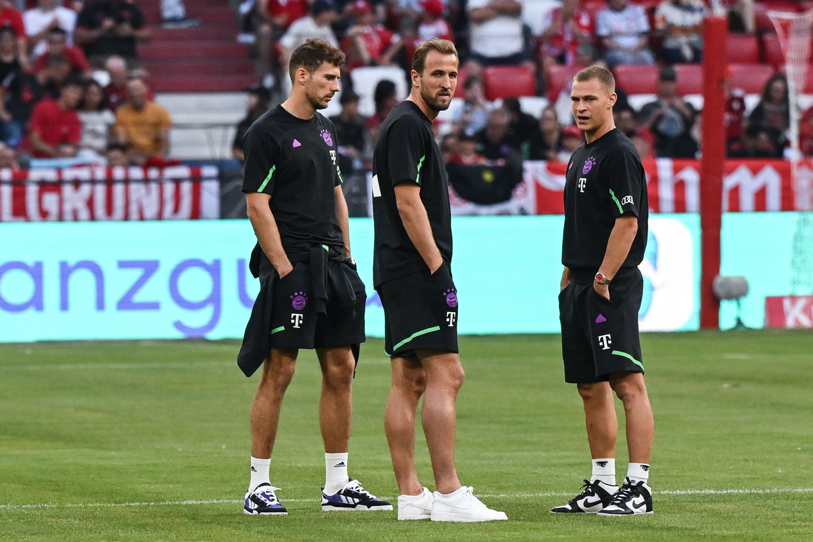 Harry Kane (centre) will start on the bench for Bayern Munich against RB Leipzig (Sven Hoppe via DPA/PA).