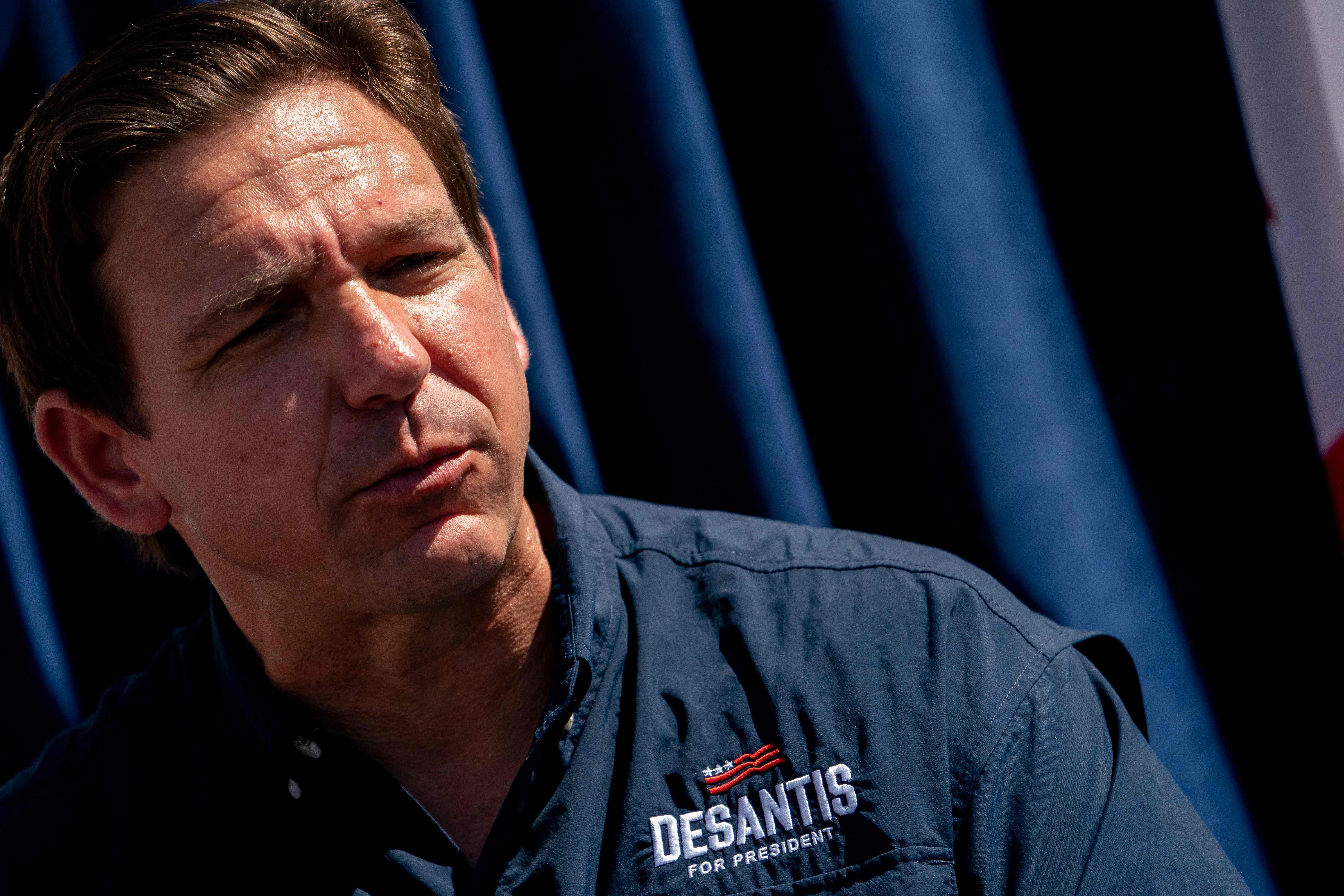 Florida Governor and 2024 Presidential hopeful Ron DeSantis participates in a Fair Side Chat with Governor Kim Reynolds, at the Iowa State Fair