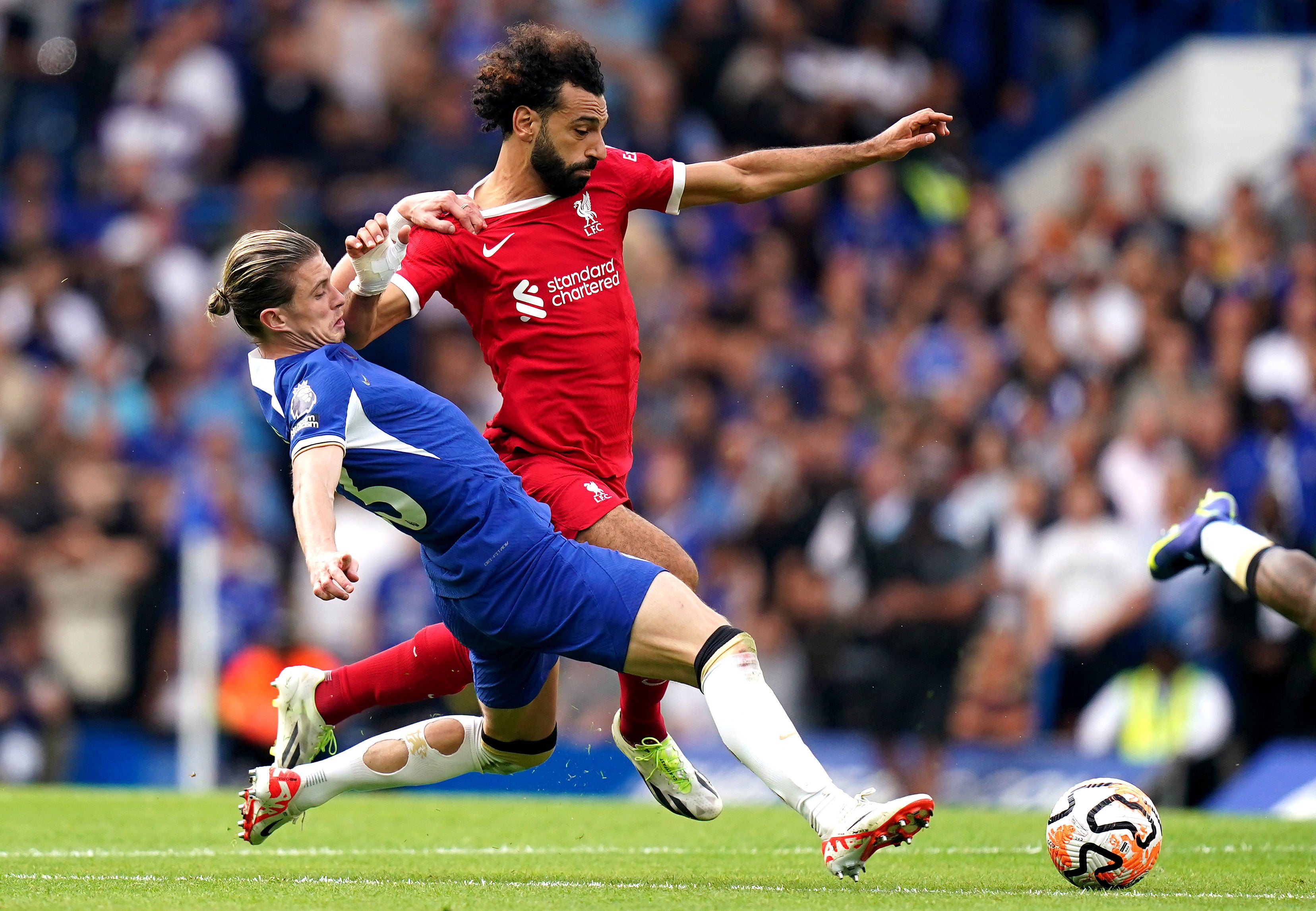 Mohamed Salah battles with Chelsea’s Conor Gallagher