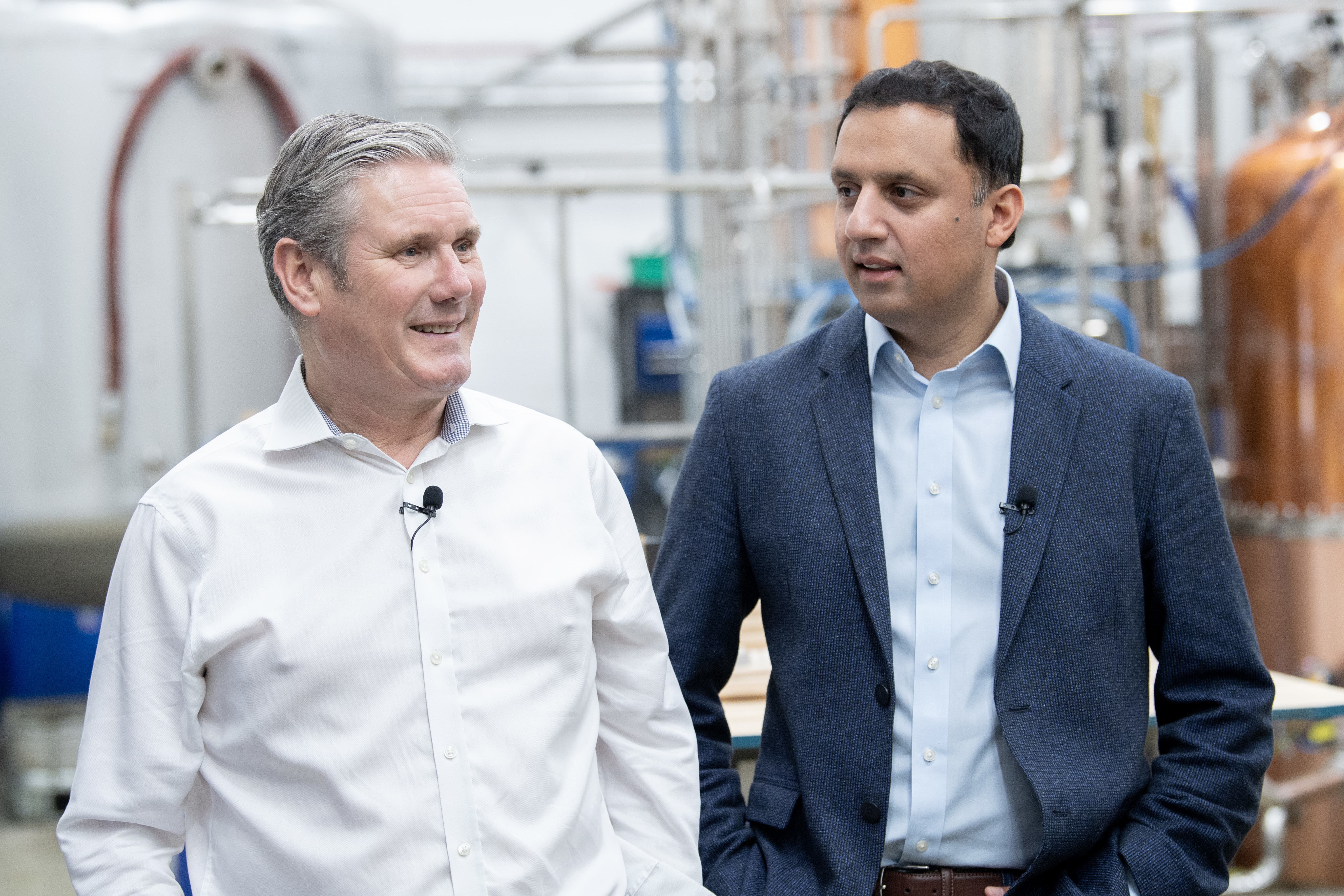 The party leaders Sir Keir Starmer and Anas Sarwar visited a distillery in Edinburgh on Monday (Lesley Martin/PA)