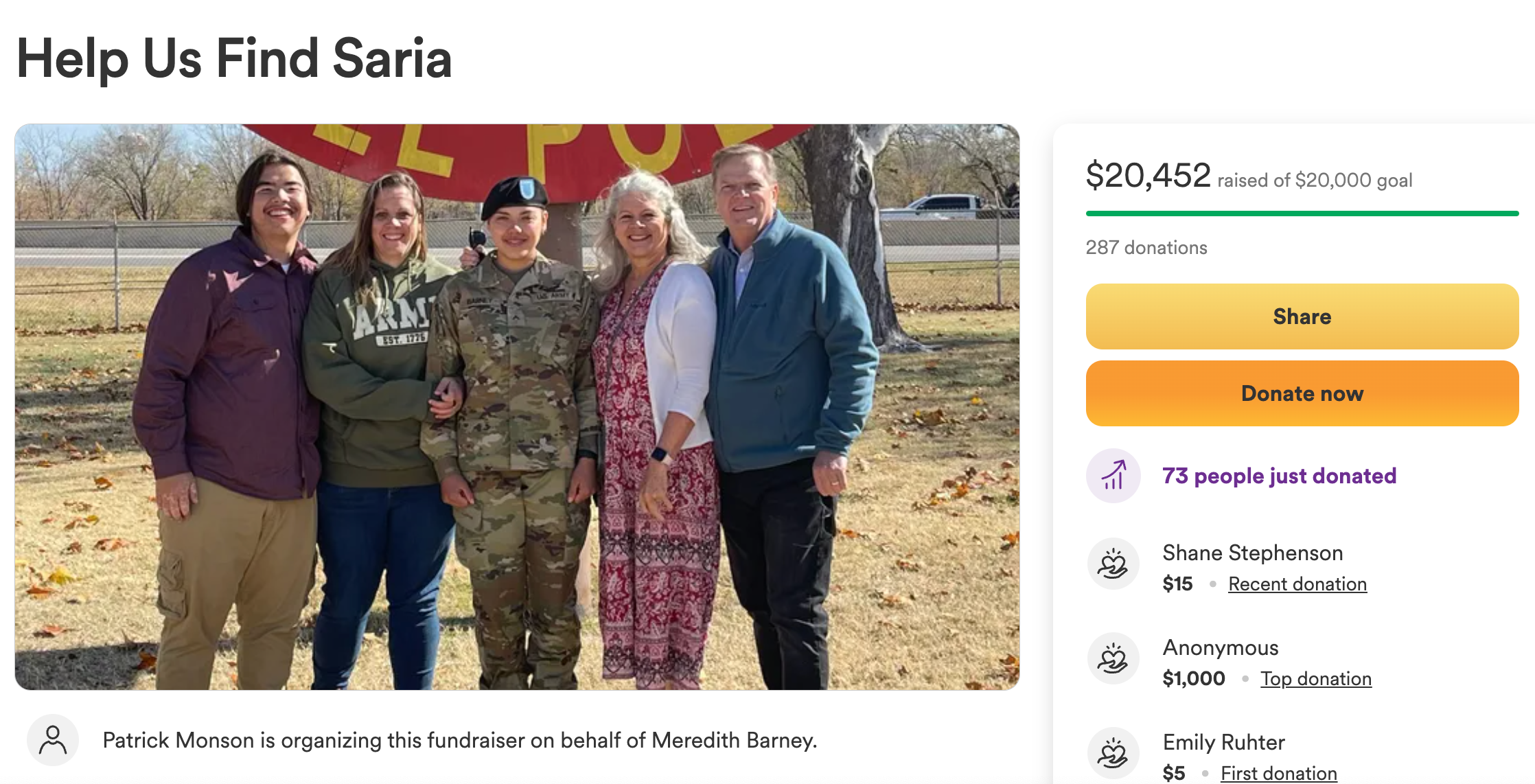 A GoFundMe page was originally set up to help raise money for Saria’s search. It’s now being used to help cover funeral costs