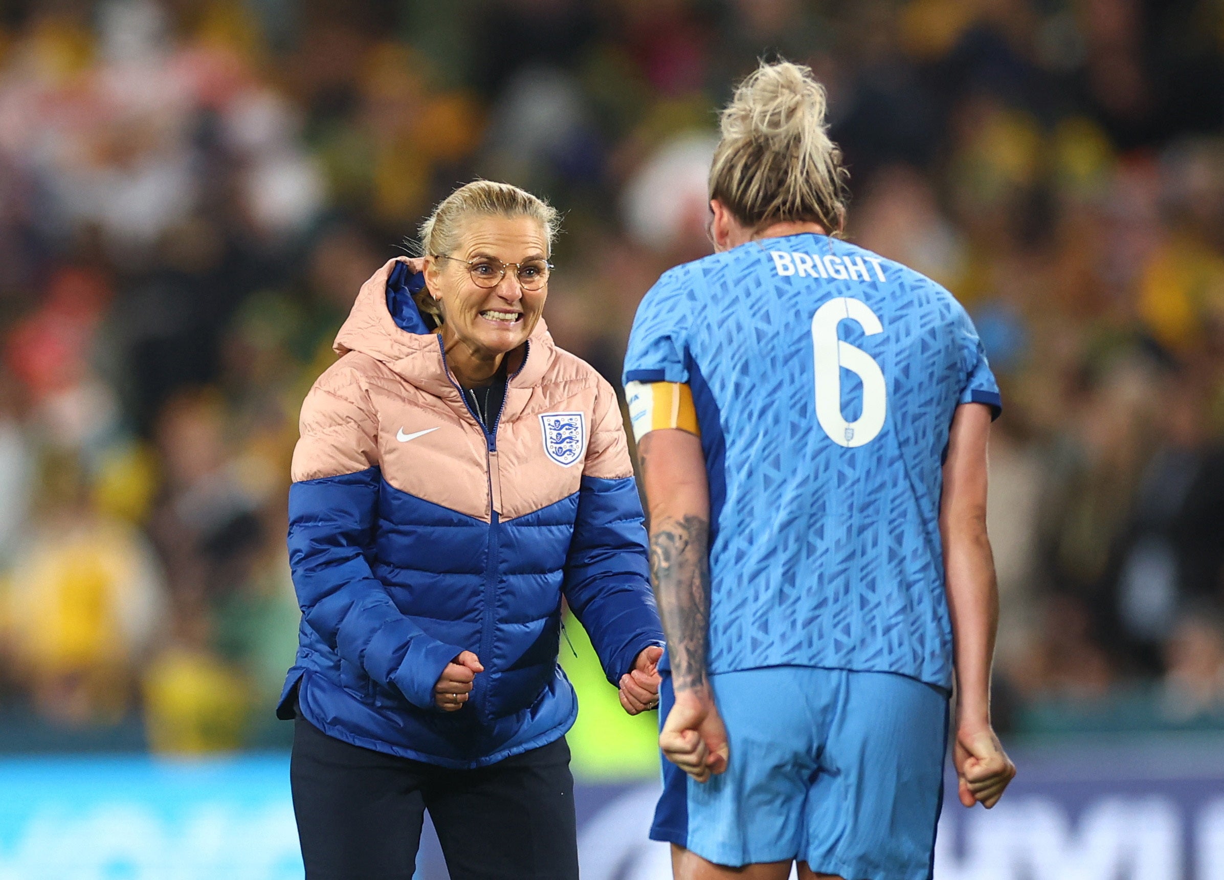 Sarina Wiegman celebrates England Lionesses’ win over Australia at the Women’s World Cup semi-final stage