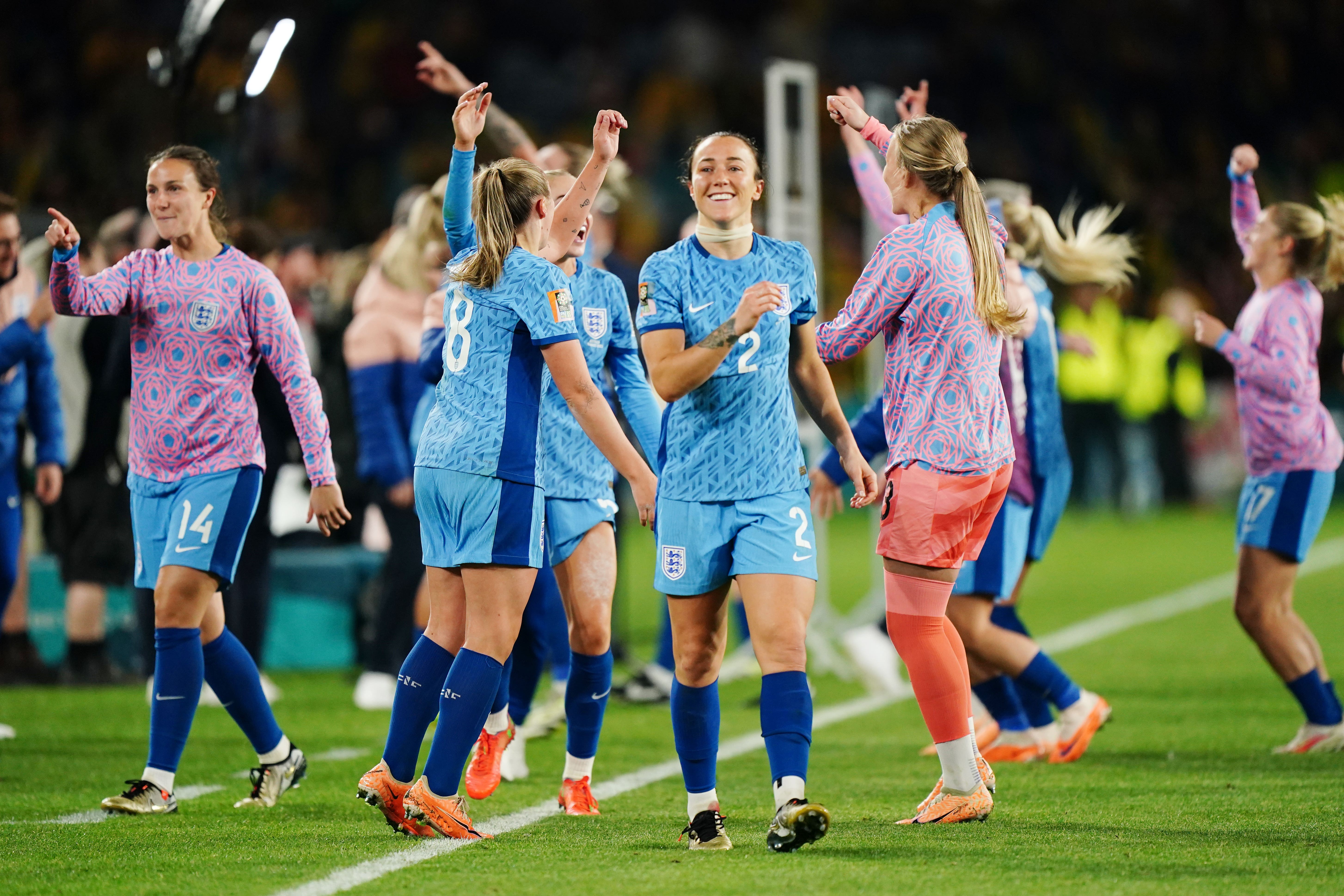 England’s Lucy Bronze celebrates after the semi-final match in Sydney (Zac Goodwin/PA)