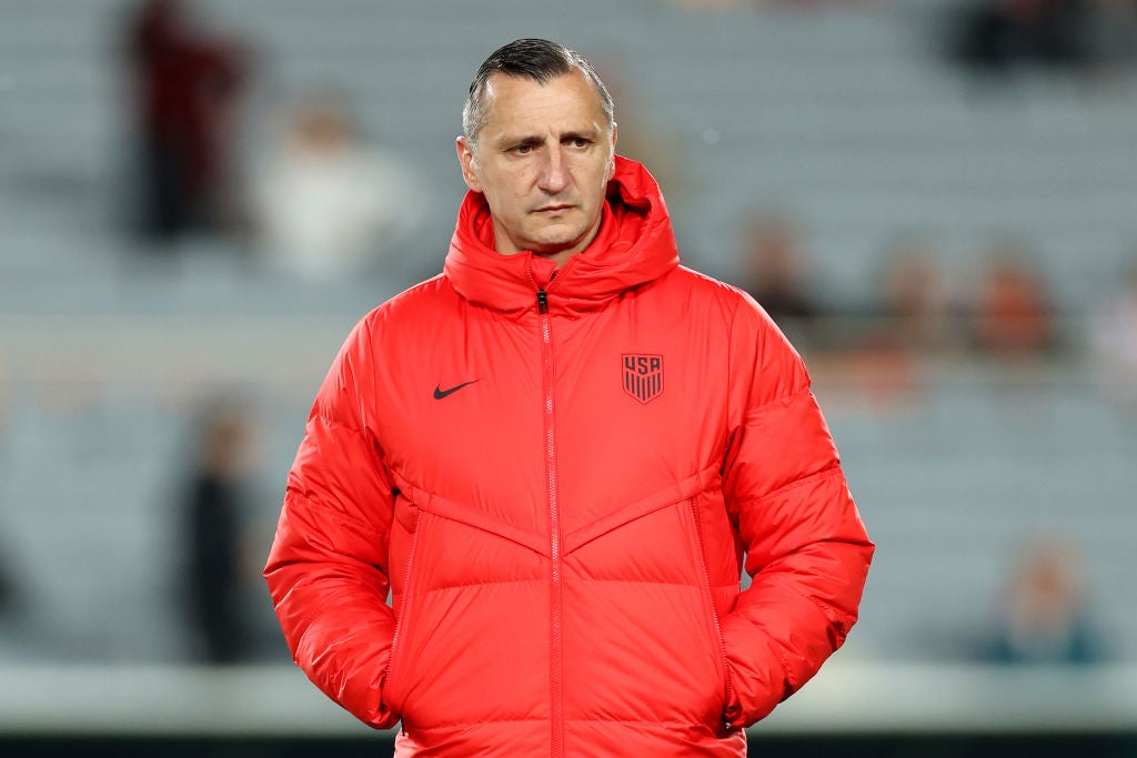 Vlatko Andonovski, Head Coach of USA, is seen during the warm up prior to the World Cup