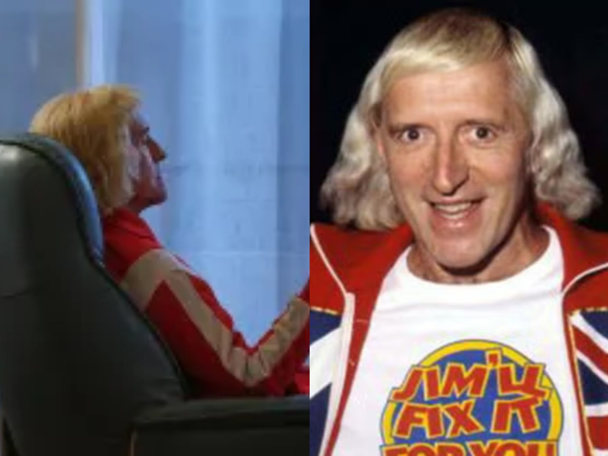 Steve Coogan as Jimmy Savile (left)