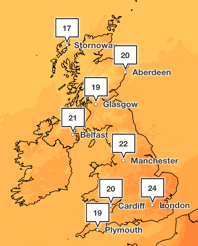 London and the South East is set to bask in 25C sunshine during the Women’s World Cup Final on Sunday