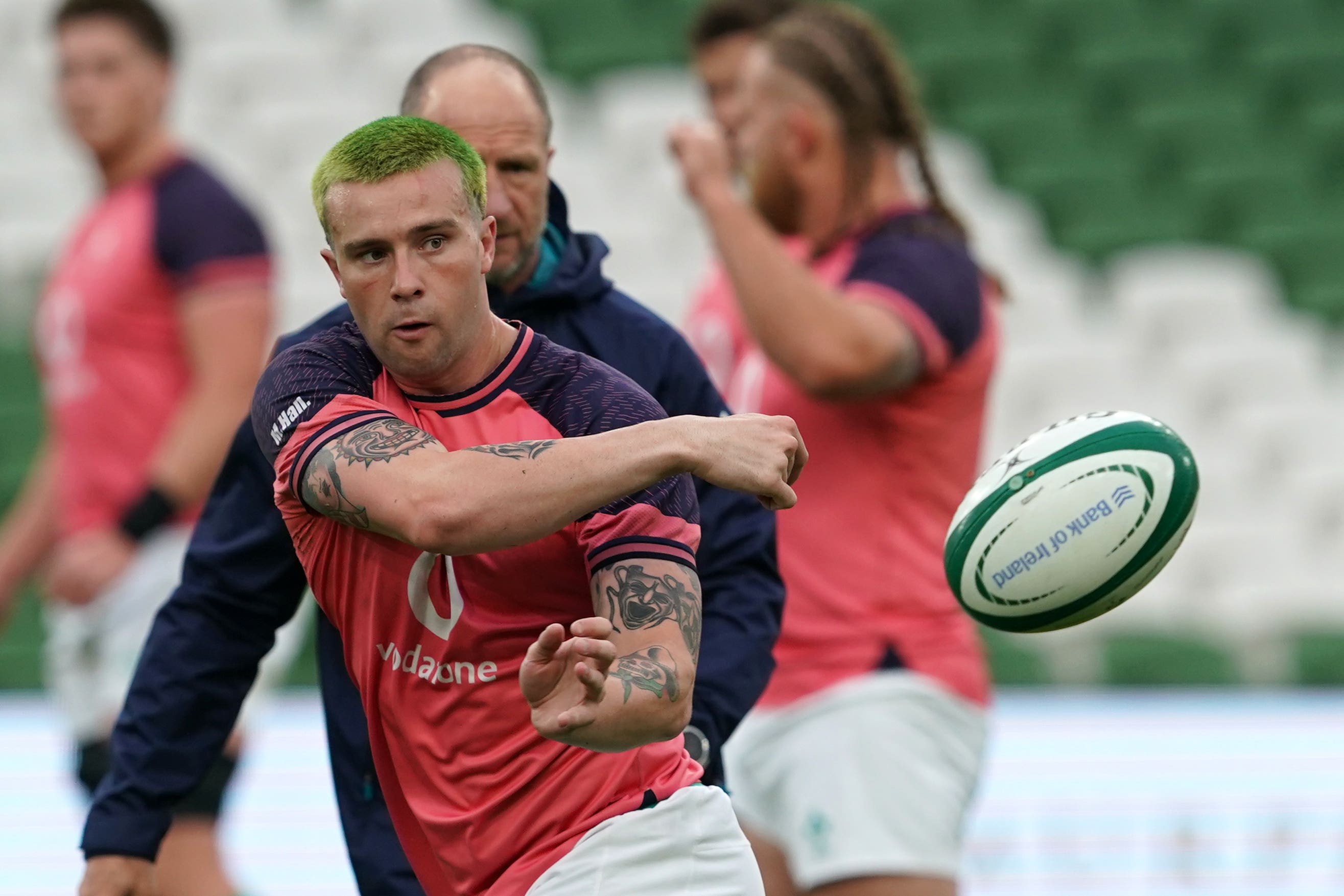 Ireland wing Mack Hansen sported an eye-catching haircut in training on Friday (Brian Lawless/PA)