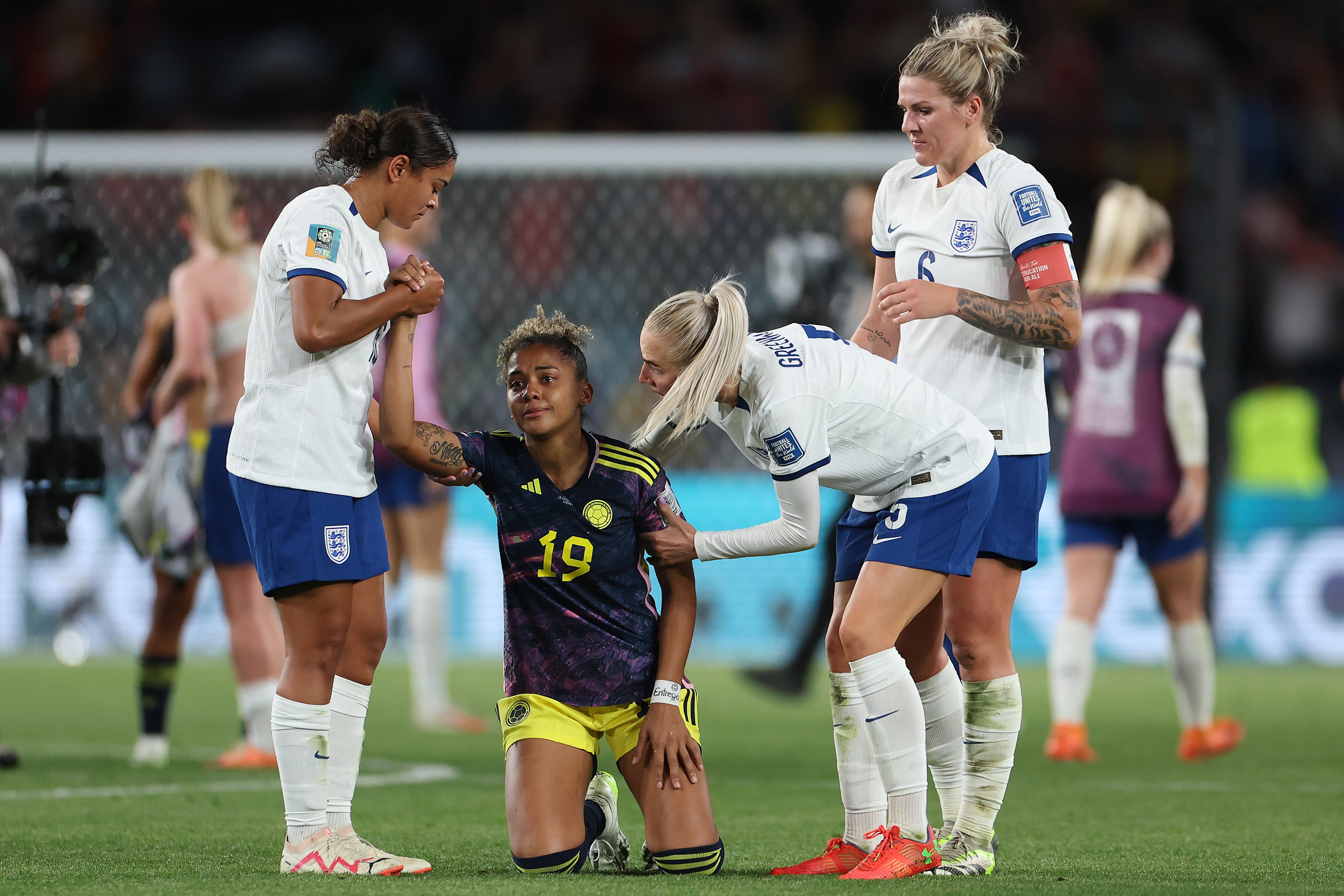 The empathy was evident as Jorelyn Carabali was consoled by multiple Lionesses