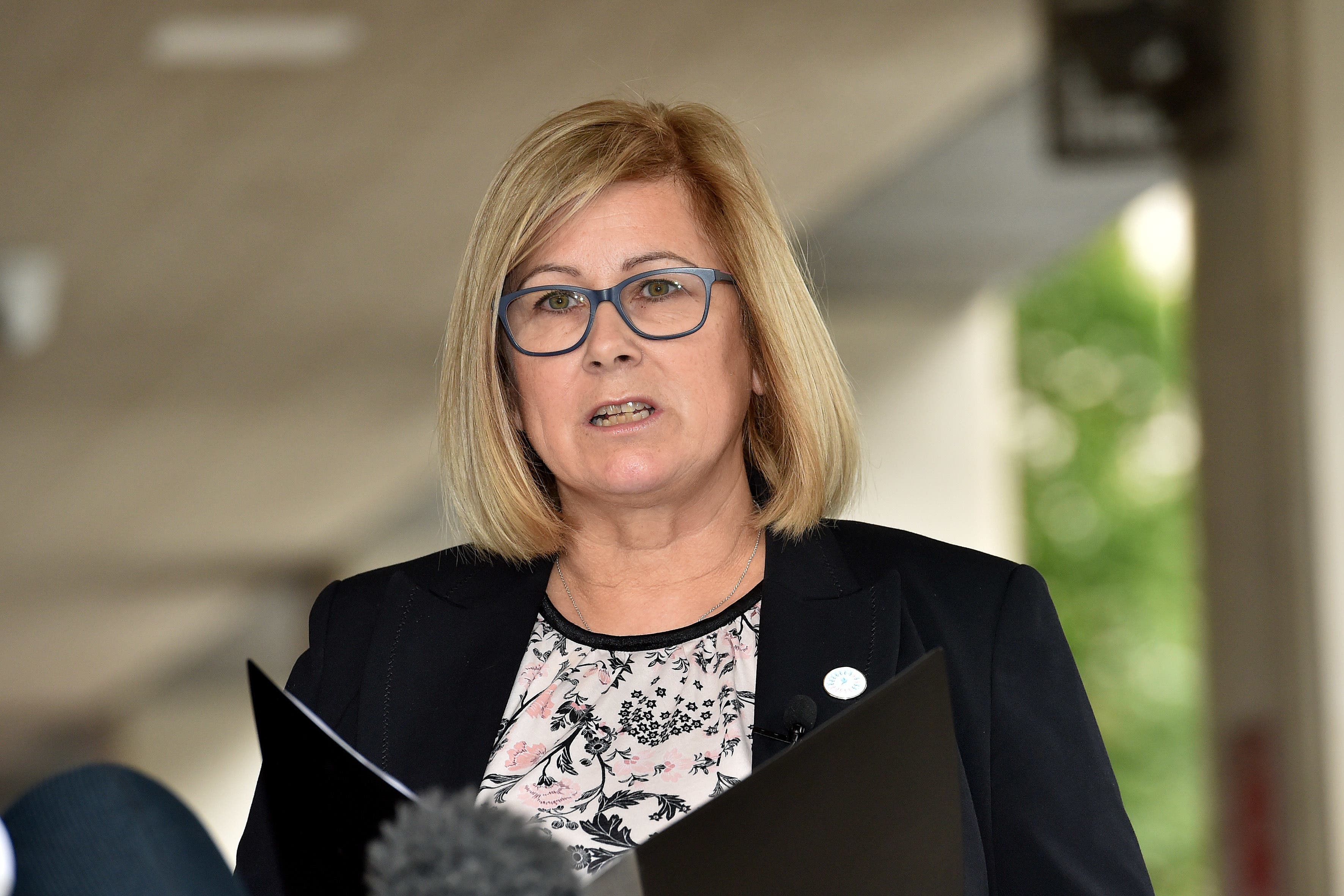 Janet Moore, family liaison officer, speaking to the media outside Manchester Crown Court after nurse Lucy Letby, 33, was found guilty of the murders of seven babies and the attempted murders of six others (Steve Allen/PA)