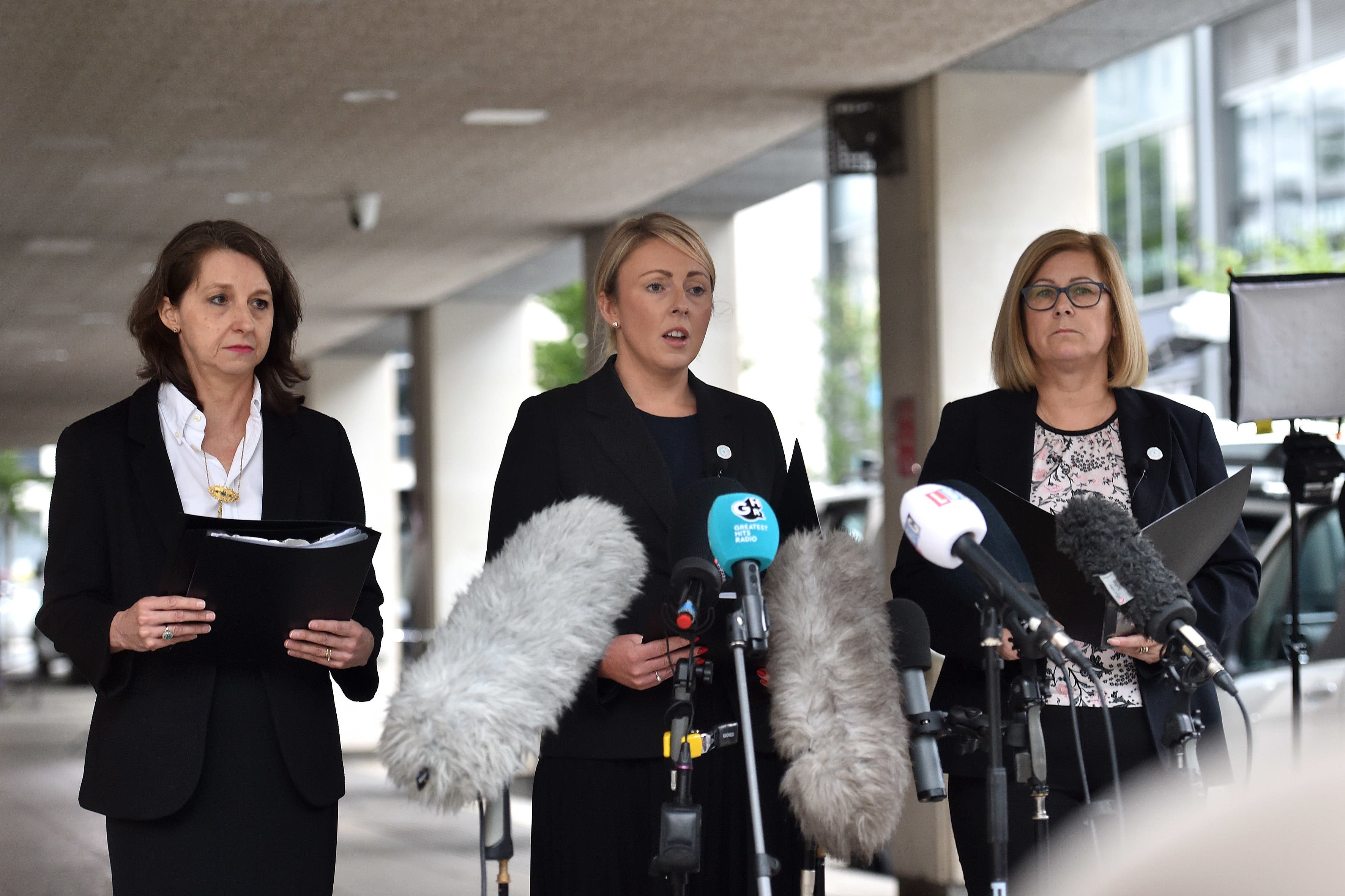 Pascale Jones from the Crown Prosecution Service , Det Ch Insp Nicola Evans from Cheshire Constabulary and Janet Moore, the family liaison co-ordinator, speaking to the media outside Manchester Crown Court after nurse Lucy Letby, 33, was found guilty of the murders of seven babies and the attempted murders of six others at the Countess of Chester Hospital (Steve Allen/PA)