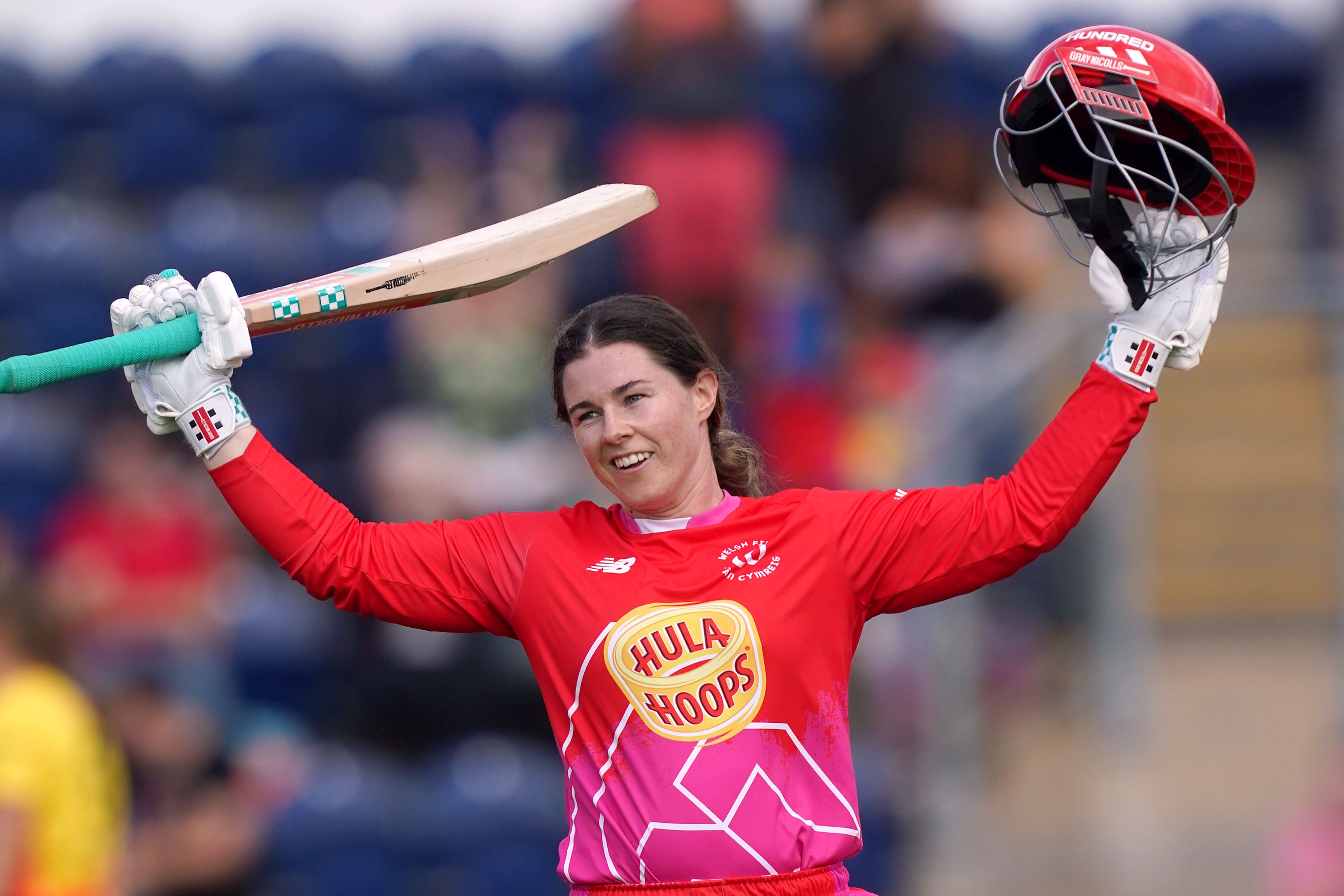 Welsh Fire’s Tammy Beaumont celebrates reaching a century (David Davies/PA)