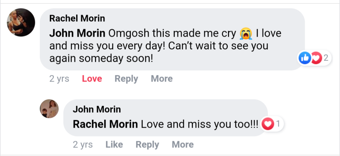 A conversation between John and Rachel Morin two years ago