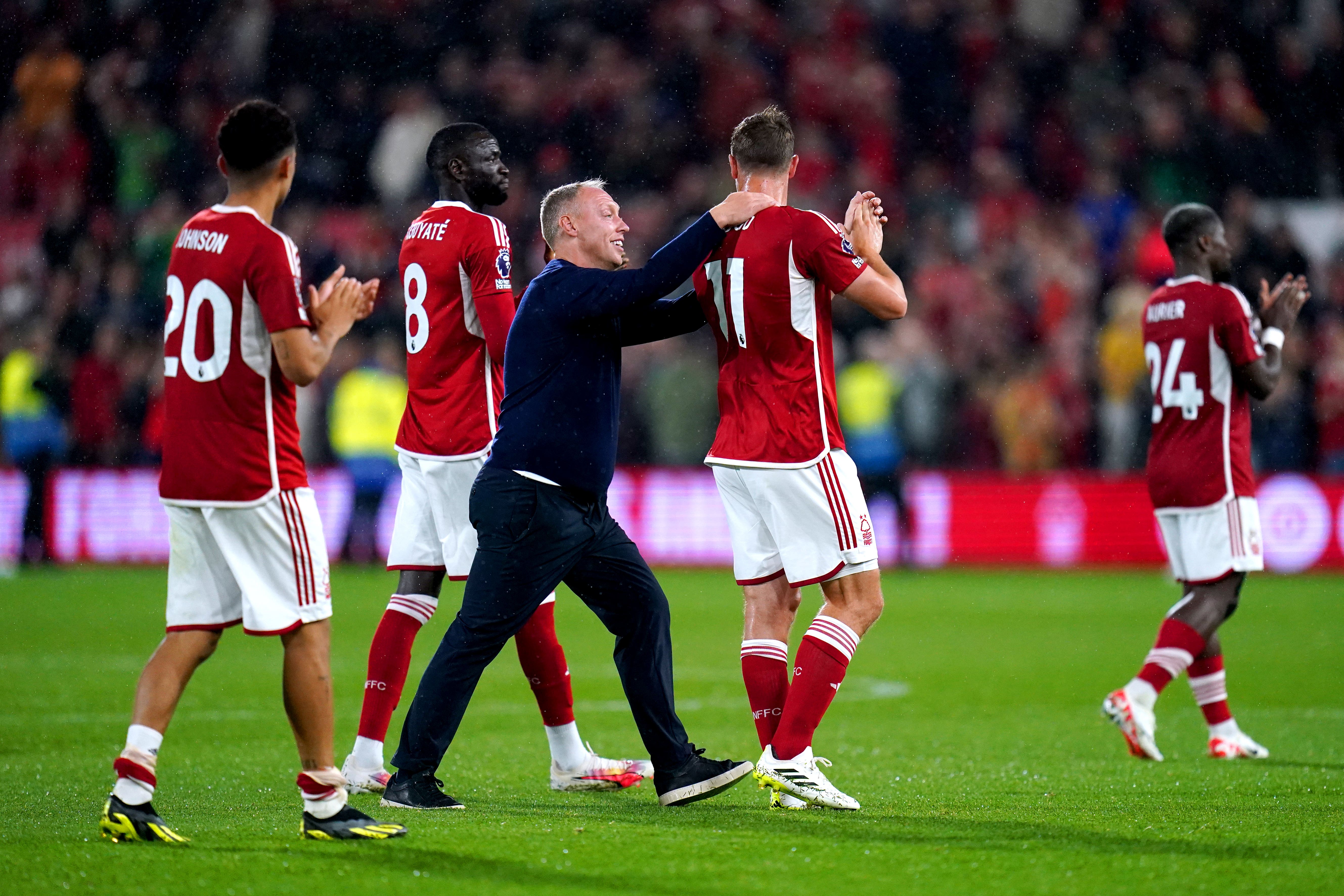 Steve Cooper celebrates with Nottingham Forest match-winner Chris Wood (Nick Potts/PA)