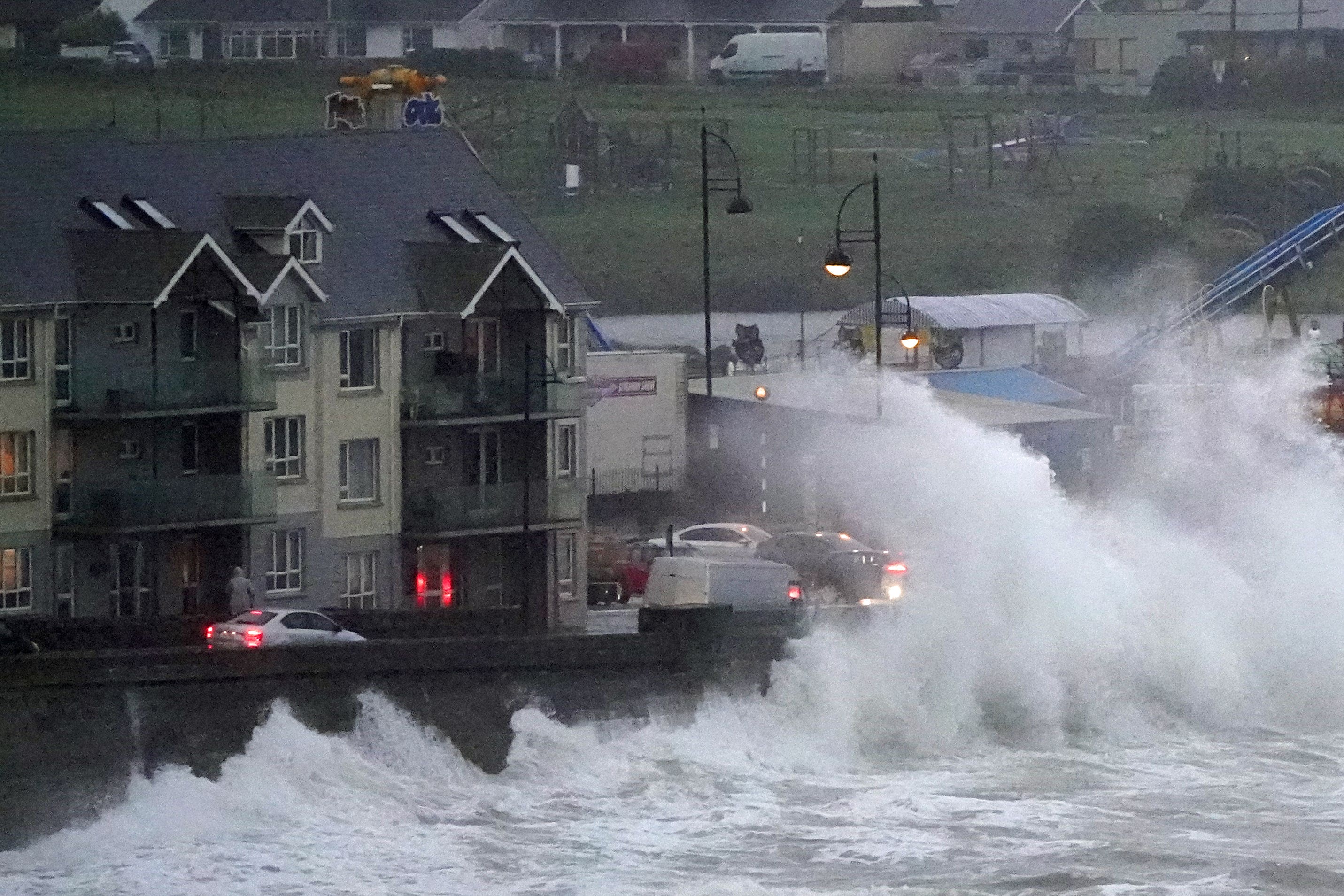 Waves crash against the sea wall in Tramore, County Waterford, as Storm Betty brings strong winds and rain (Niall Carson/PA)