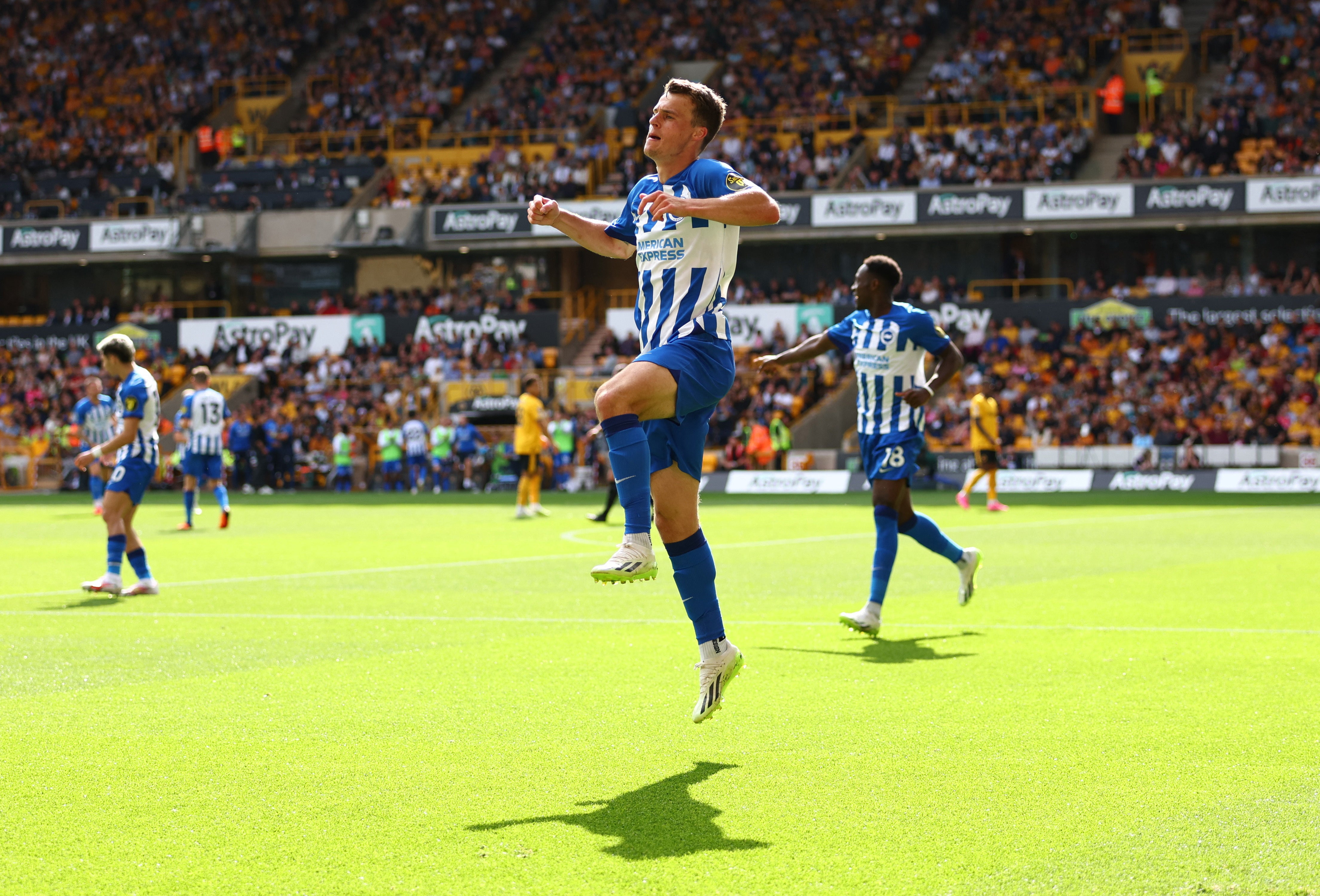 Solly March celebrates scoring Brighton’s third goal