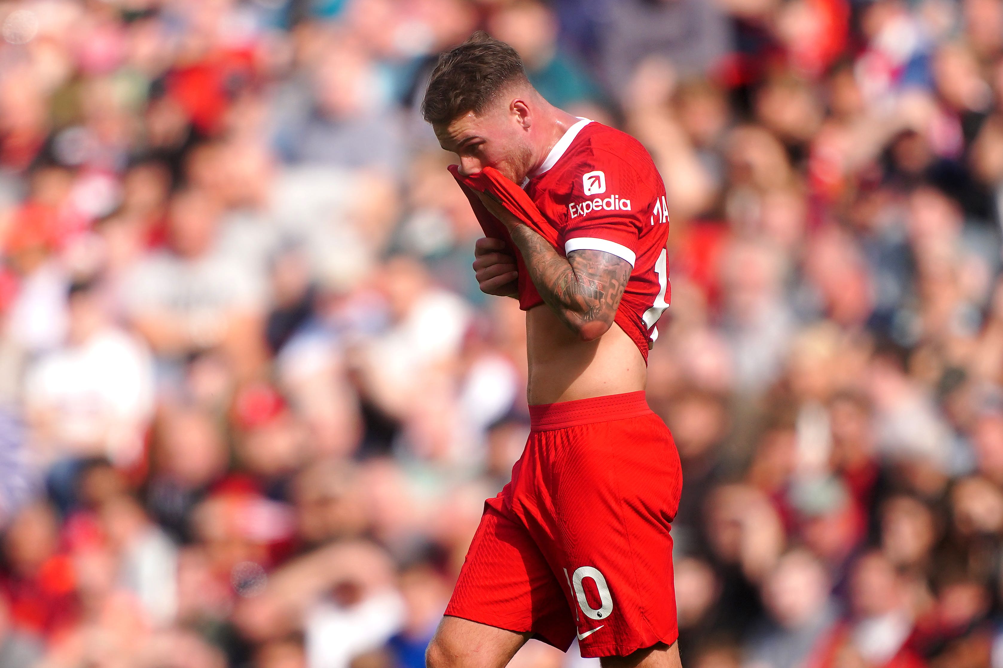 Liverpool’s Alexis Mac Allister was sent off in a 3-1 Premier League victory over Bournemouth (Peter Byrne/PA)