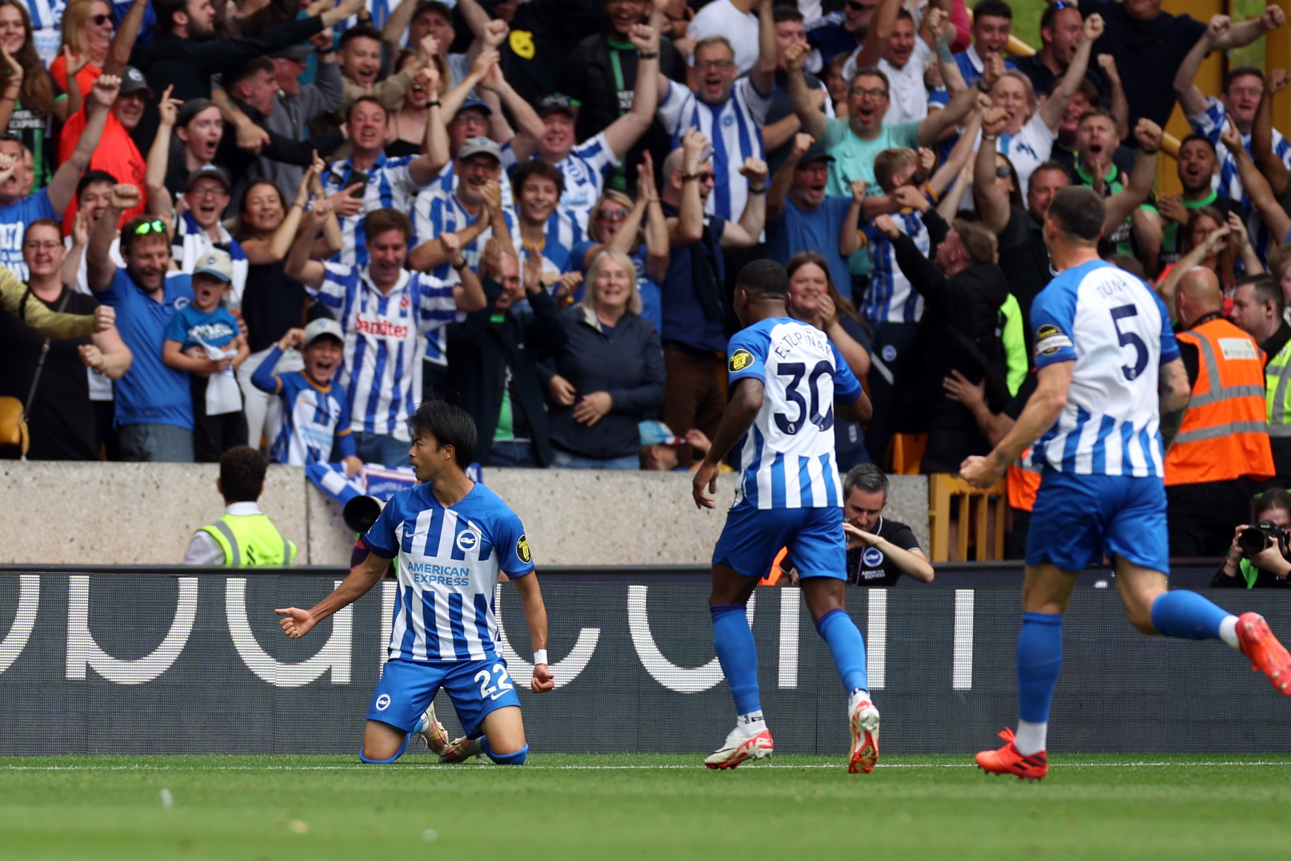 Brighton winger Kaoru Mitoma (left) scored a superb solo effort at Wolves (Bradley Collyer/PA)