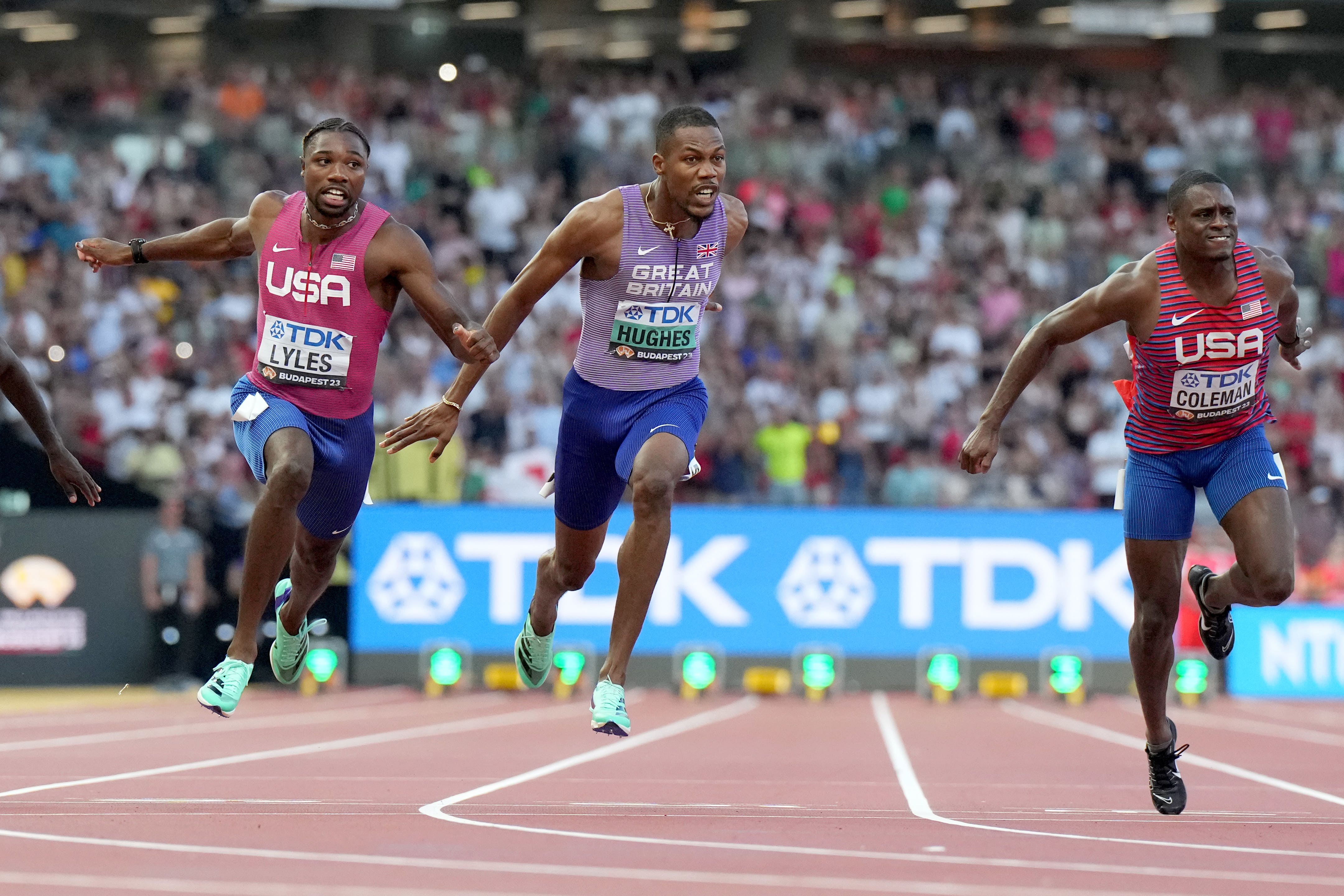 Great Britain’s Zharnel Hughes took bronze in the men’s 100m (Martin Rickett/PA)