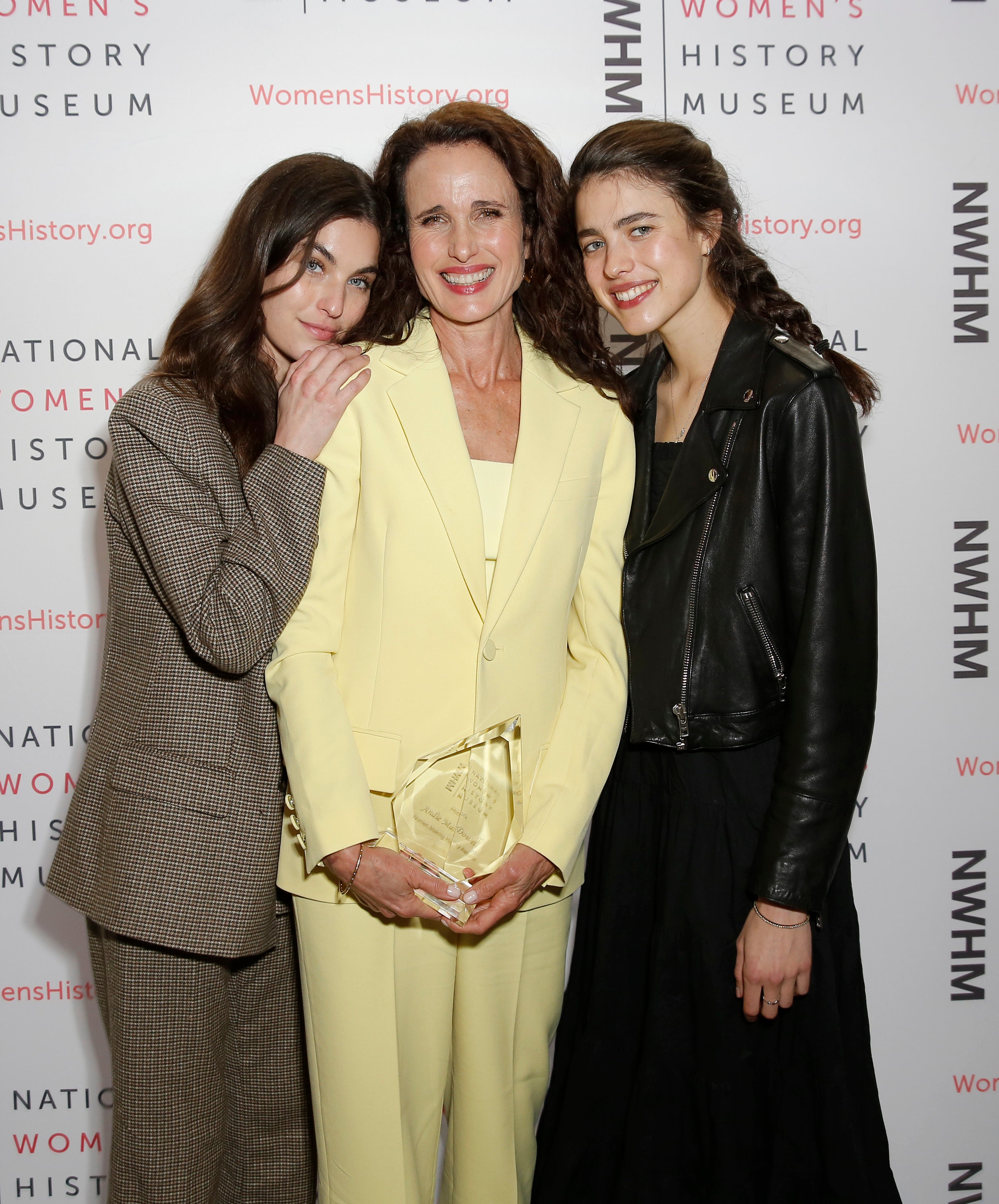 Rainey Qualley, honoree Andie MacDowell and Margaret Qualley attend the National Women's History Museum's 8th Annual Women Making History Awardsat Skirball Cultural Center on March 08, 2020