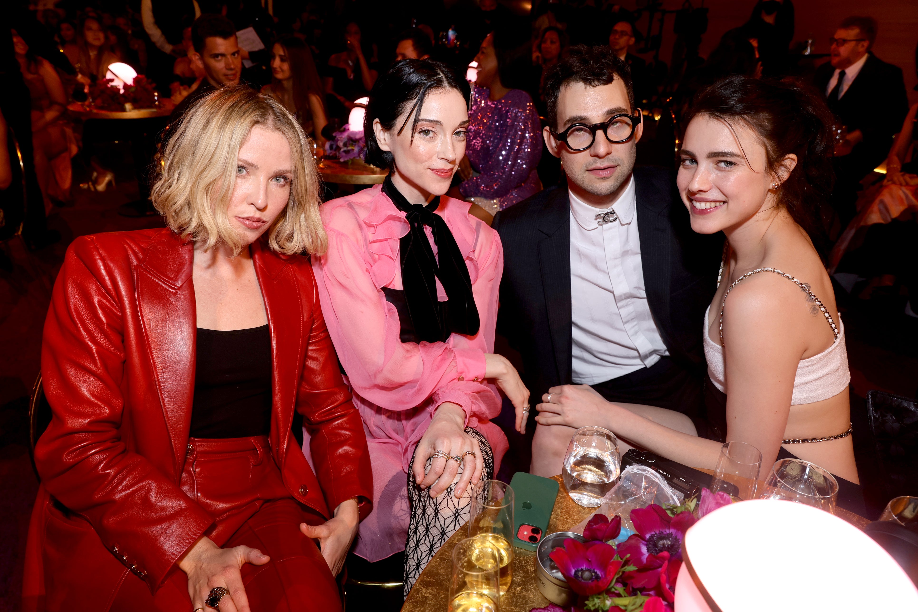 St. Vincent, Jack Antonoff and Margaret Qualley attend the 64th Annual GRAMMY Awards at MGM Grand Garden Arena on April 03, 2022