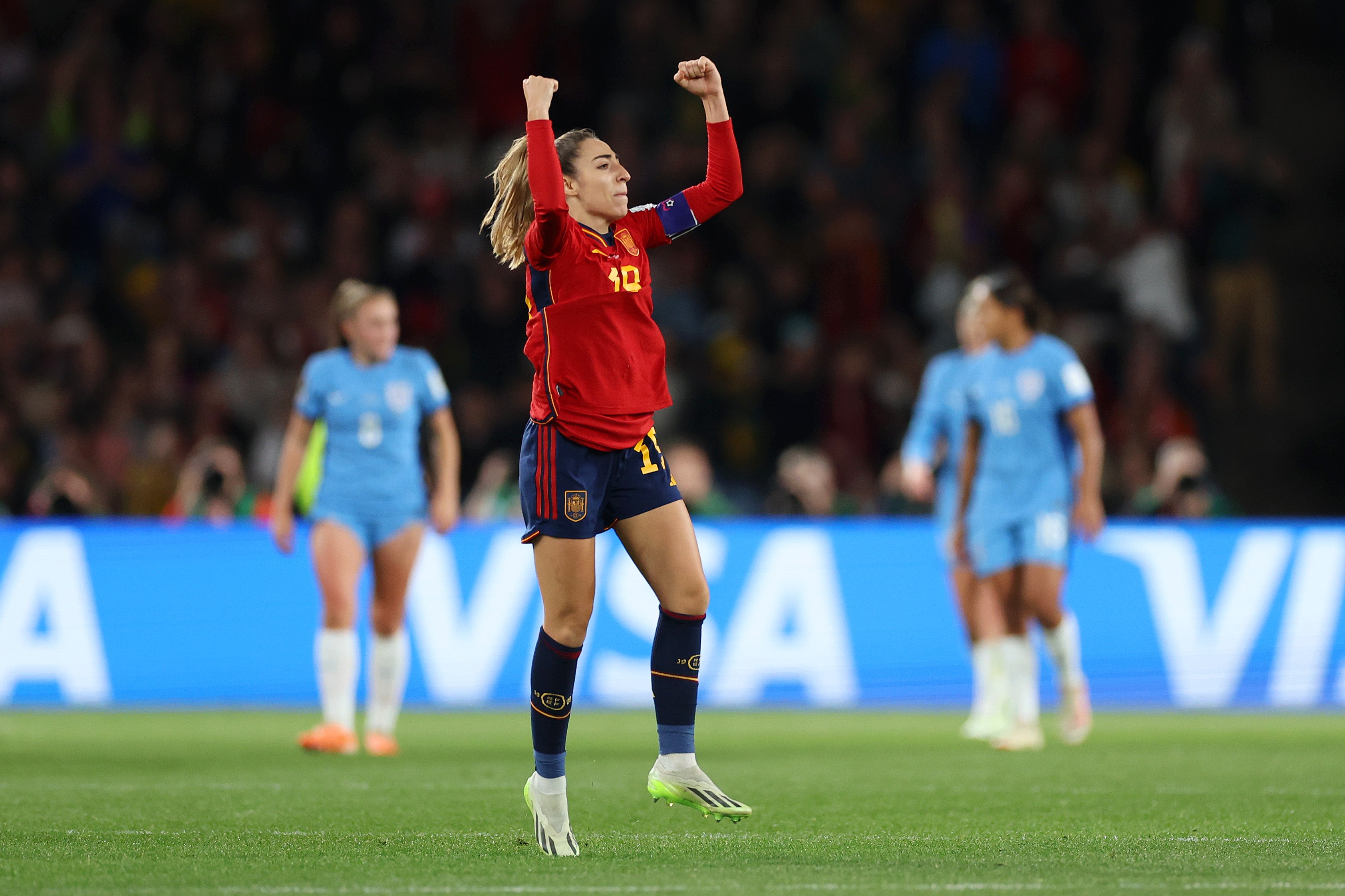 Spain captain Olga Carmona celebrates after scoring the only goal of the contest